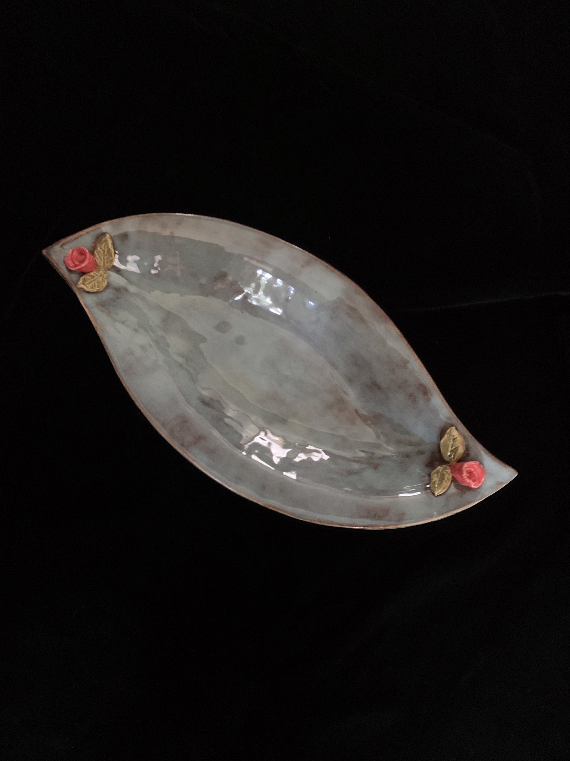 16 in Crescent Bowl with Roses, blue rutile by Michael Hagan