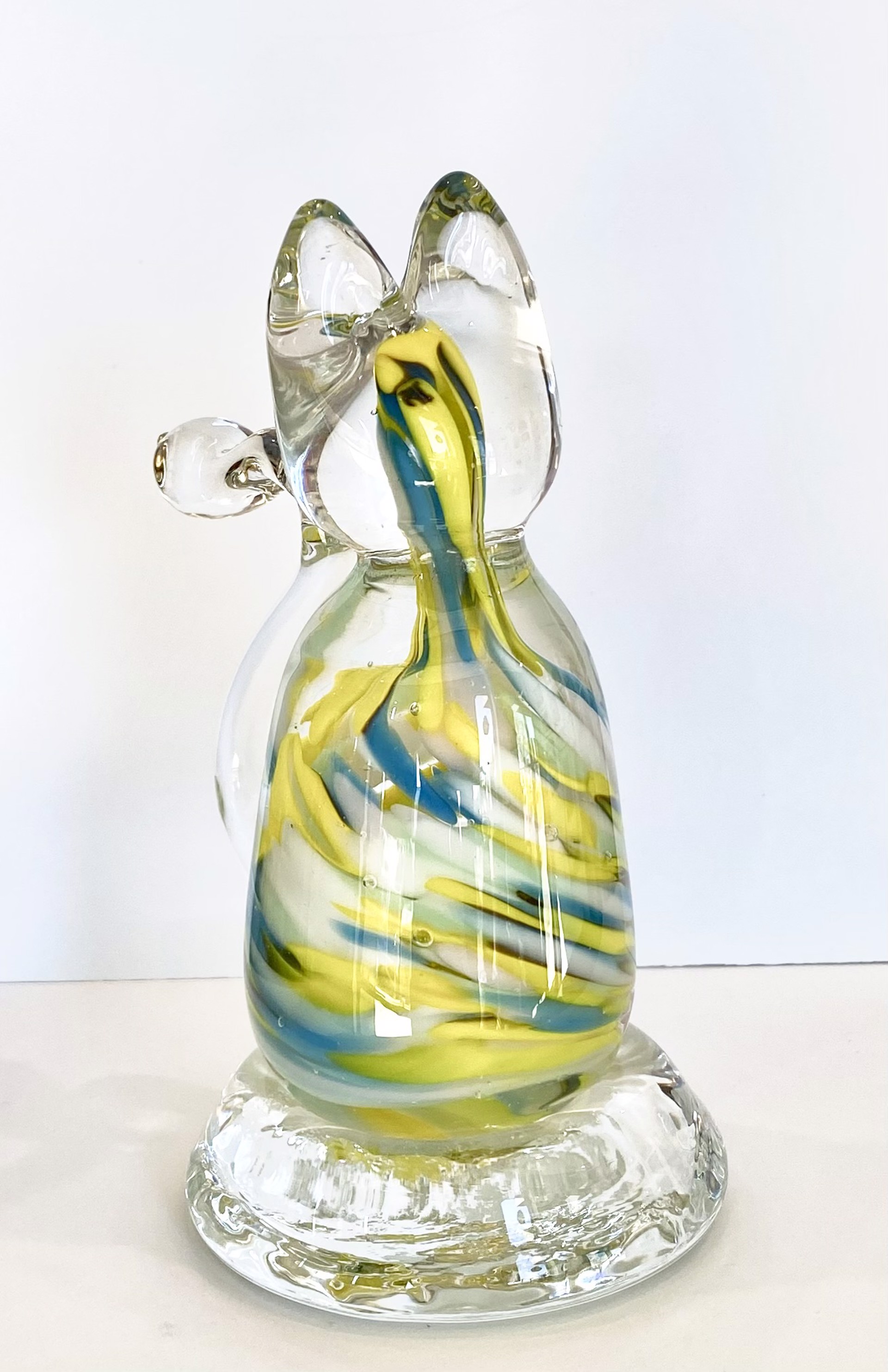 Yellow Blue and White Glass Cat II by Lisa Manuel