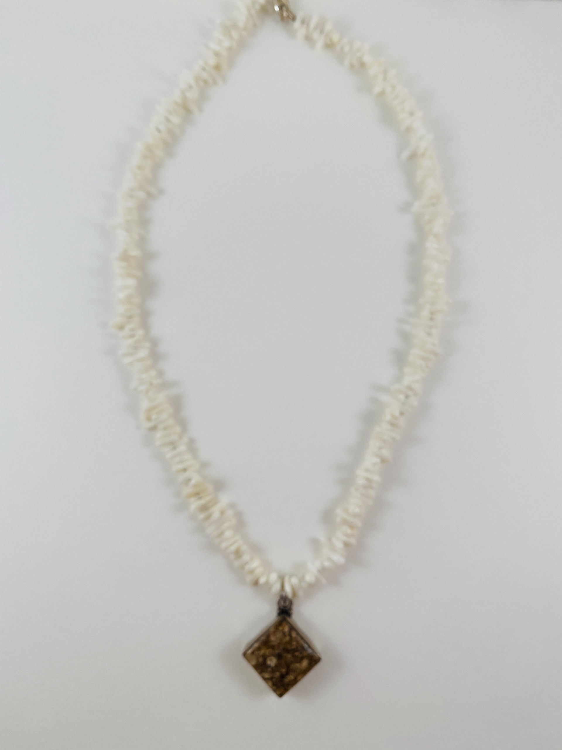 White Branch Coral Necklace, fossilized stone pendant by Nance Trueworthy