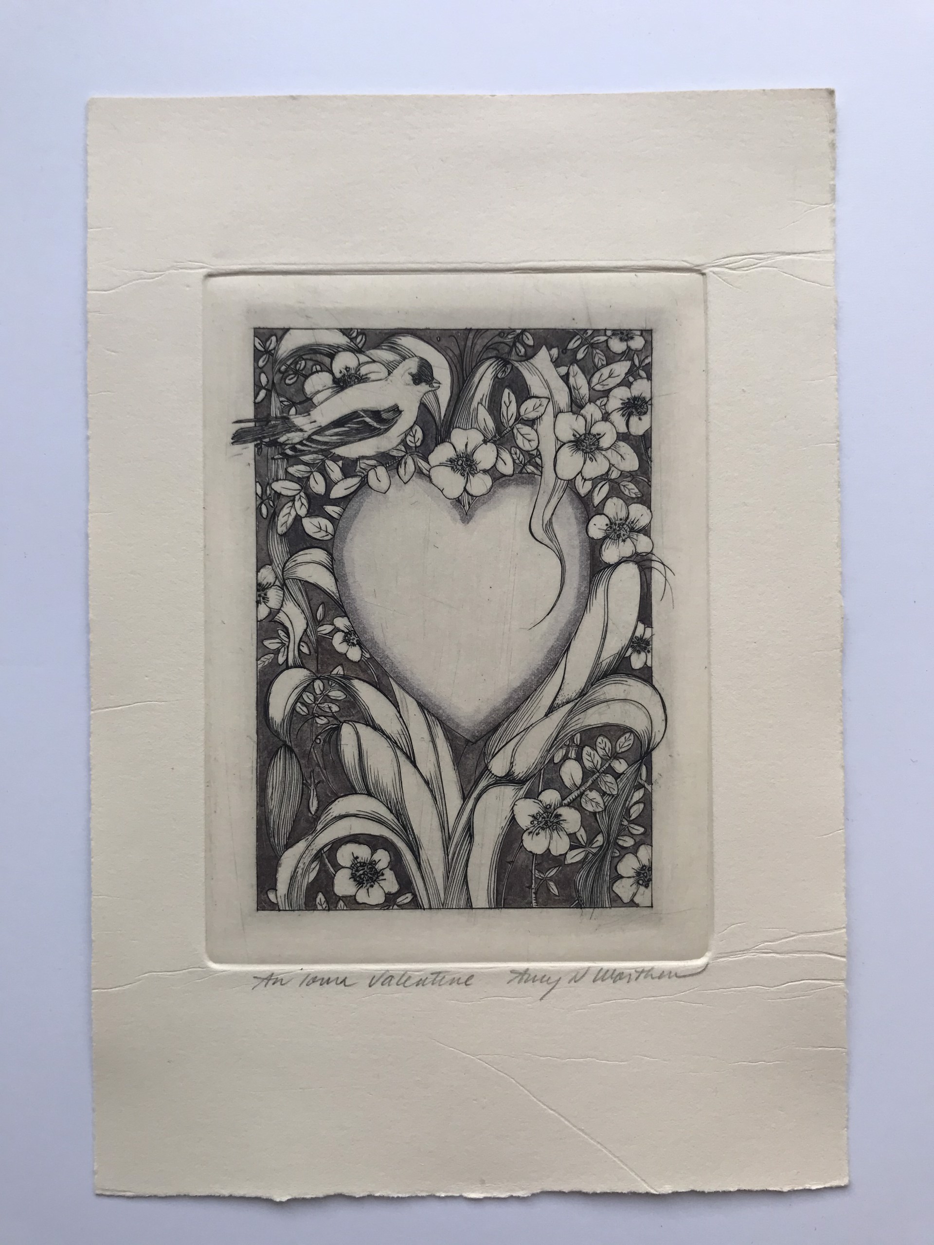 An Iowa Valentine monochrome, cream paper by Amy Worthen