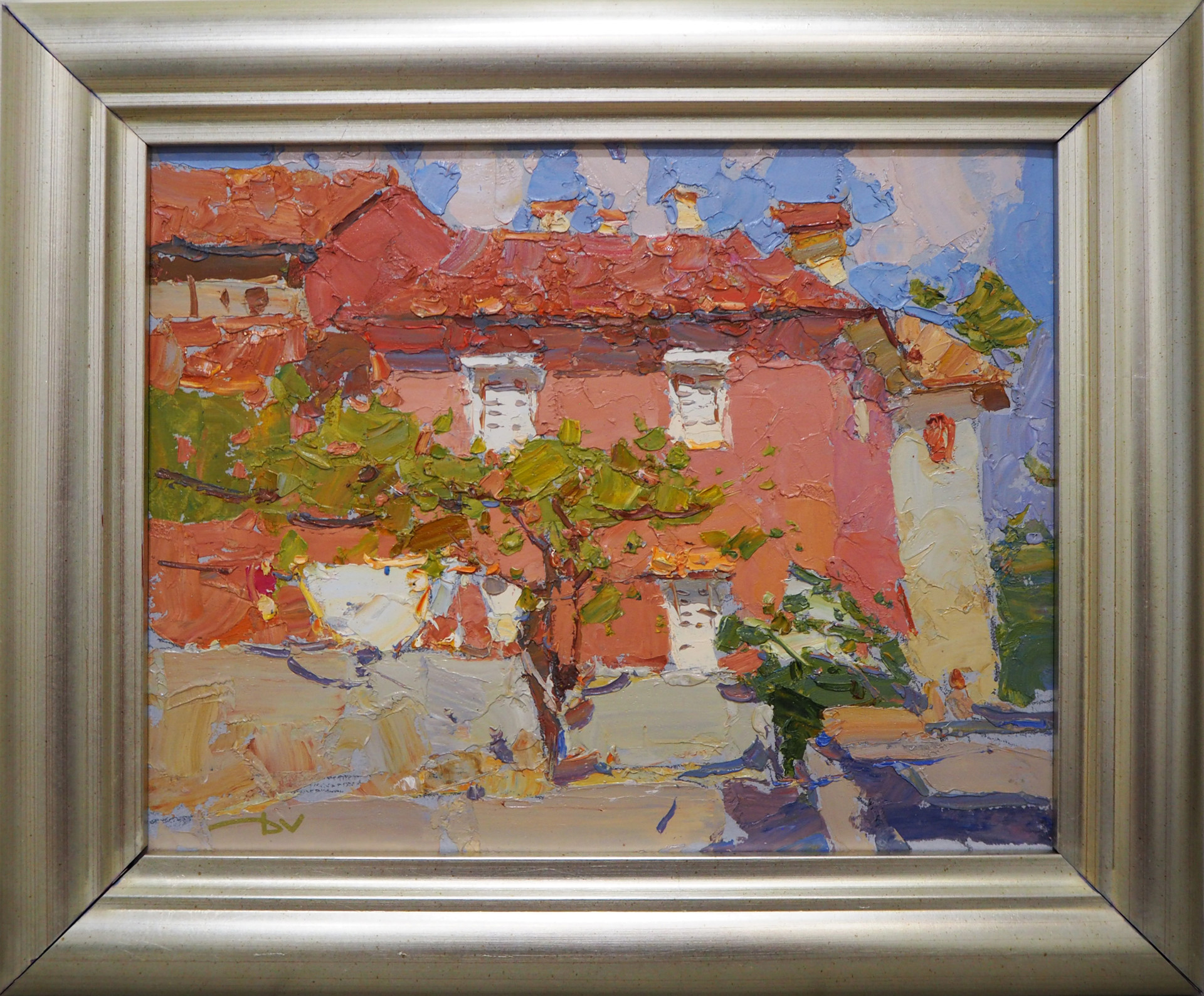 "Red House, Midday" original oil painting by Daniil Volkov