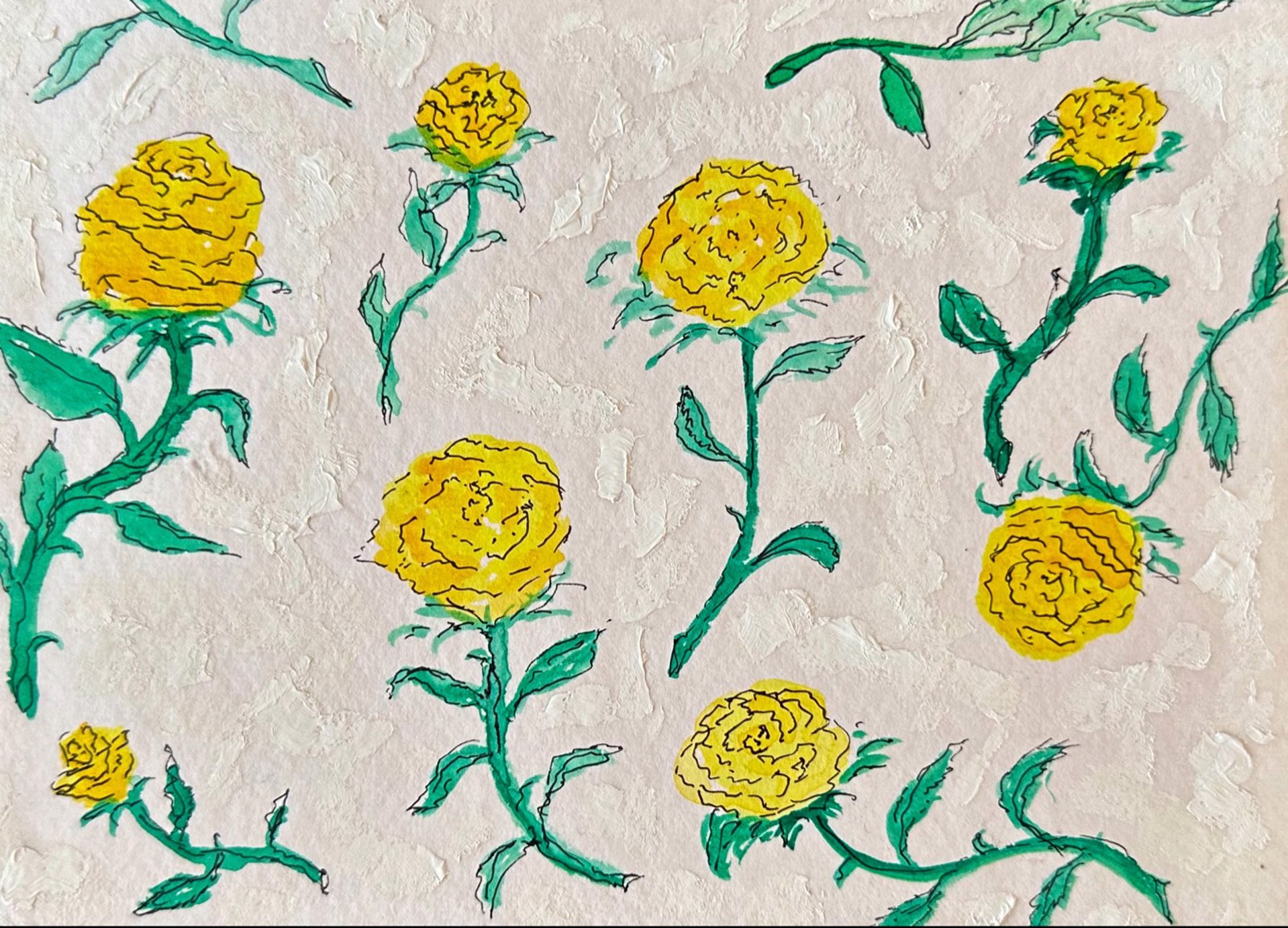 Florals in Yellow 3, matted by Mary Bragg