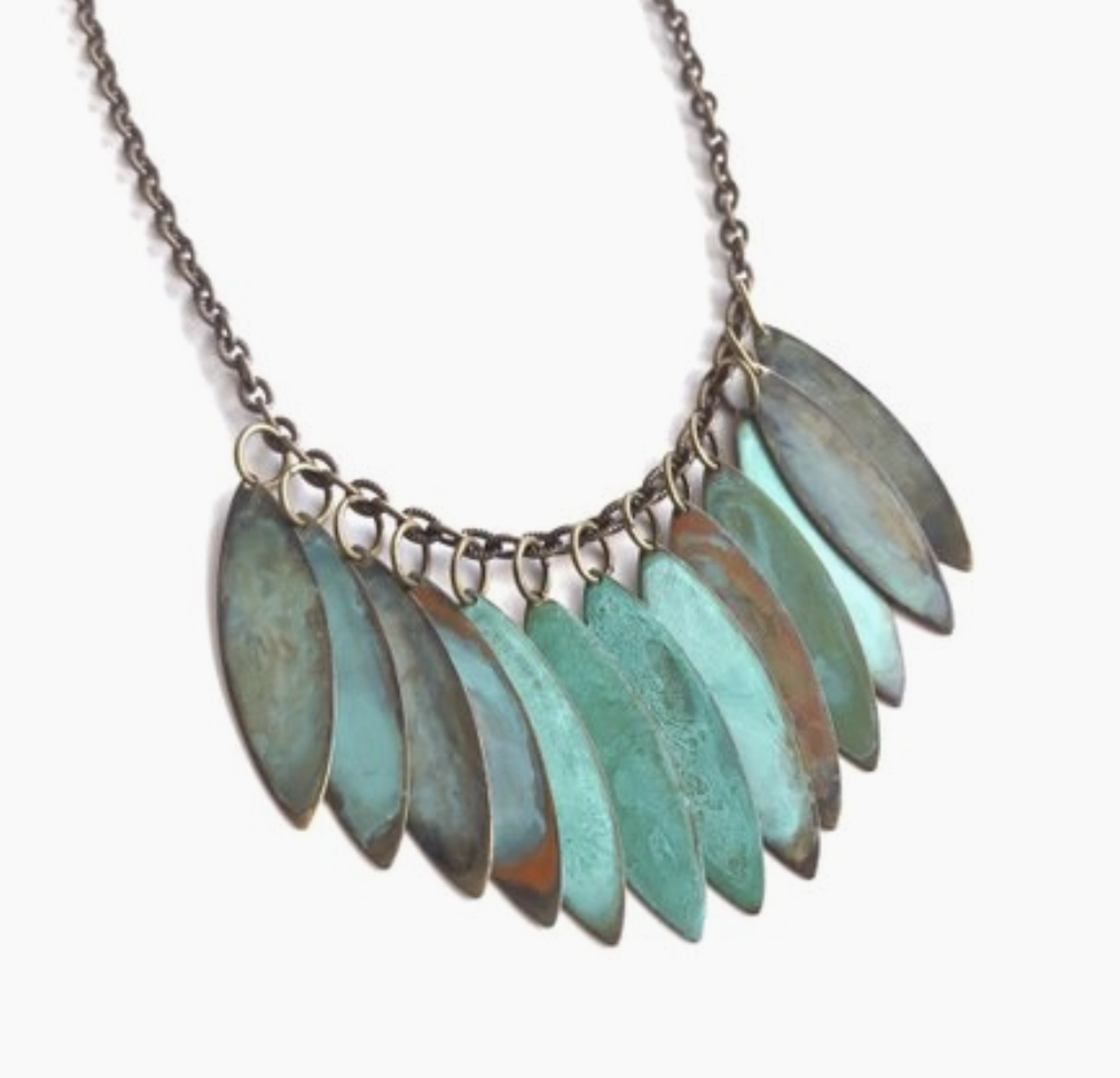 Small Verdigris Leaf Necklace by ssd jewelry