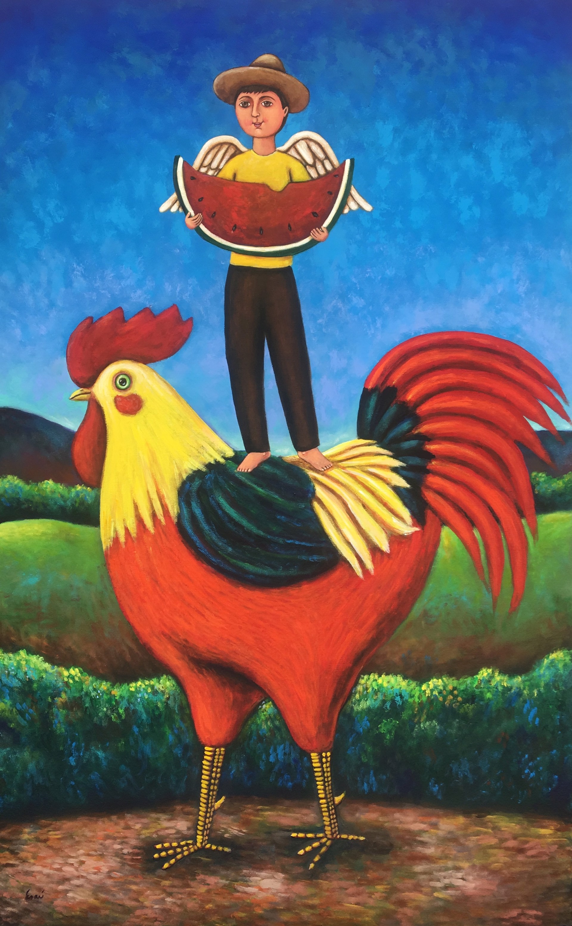 Ángel with Sandia and Rooster by Esau Andrade