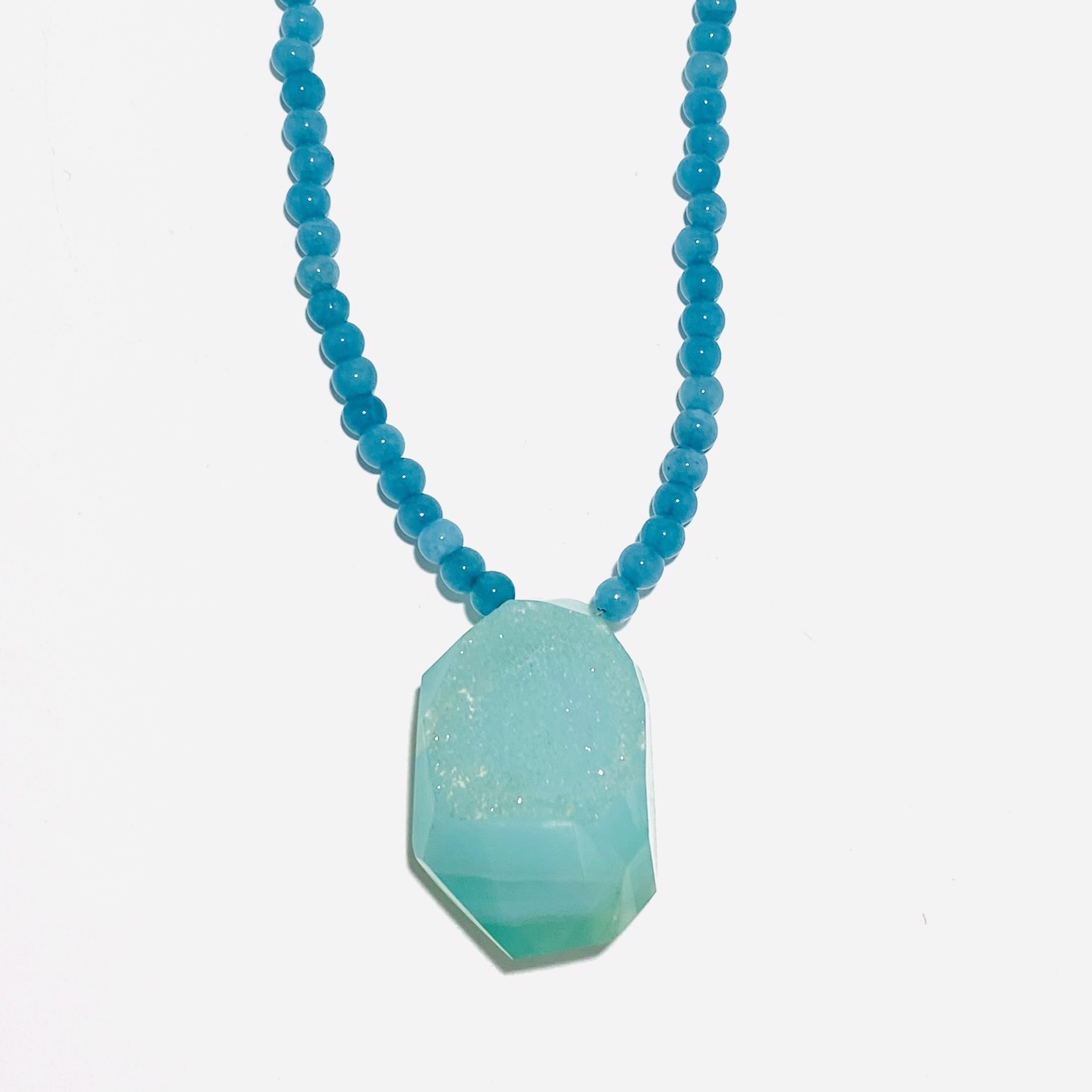 Teal Jade Large Natural Aqua Druzy Focal Necklace by Nance Trueworthy