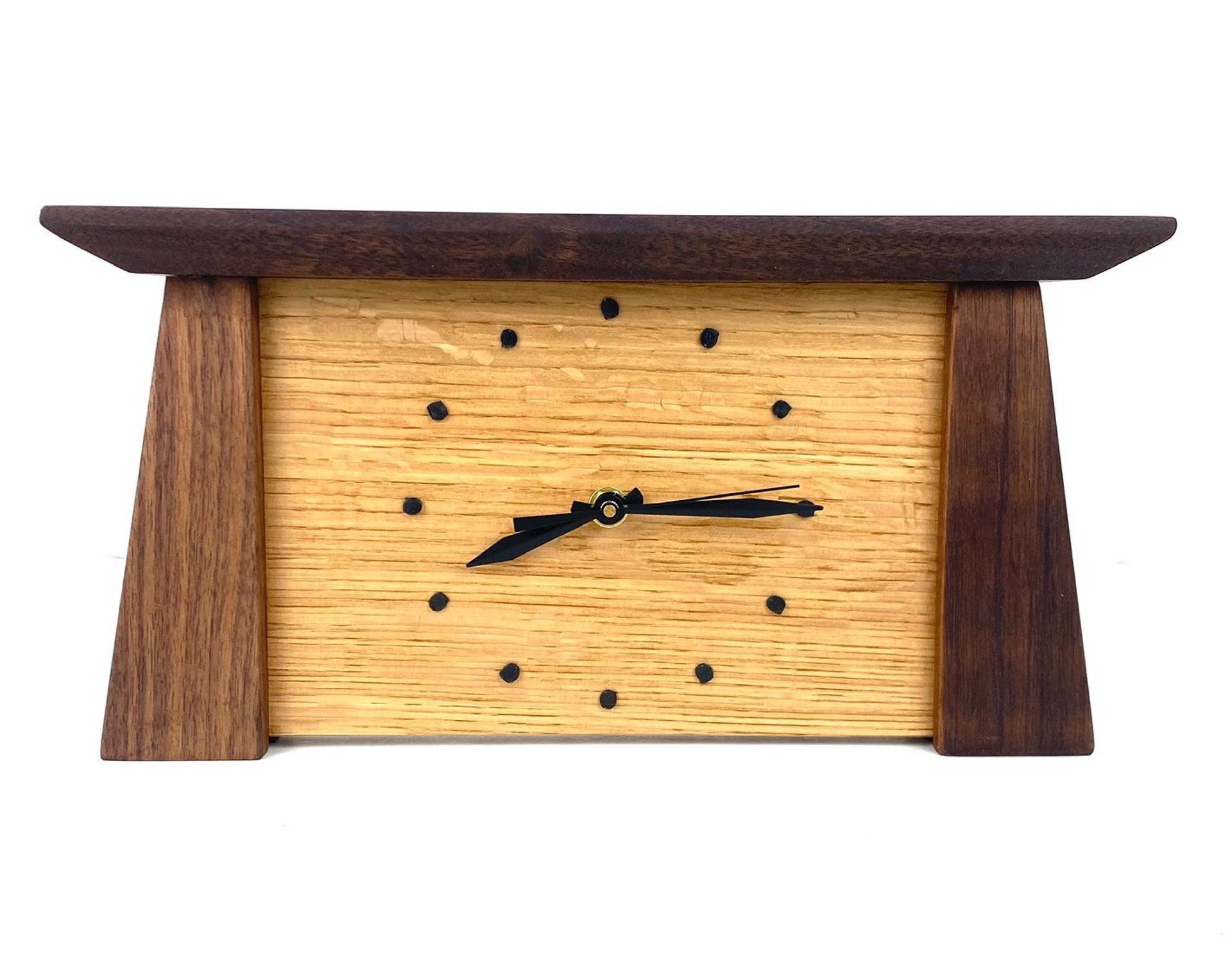 Prairie Mantel Clock in Walnut and Oak by Sabbath Day Woods