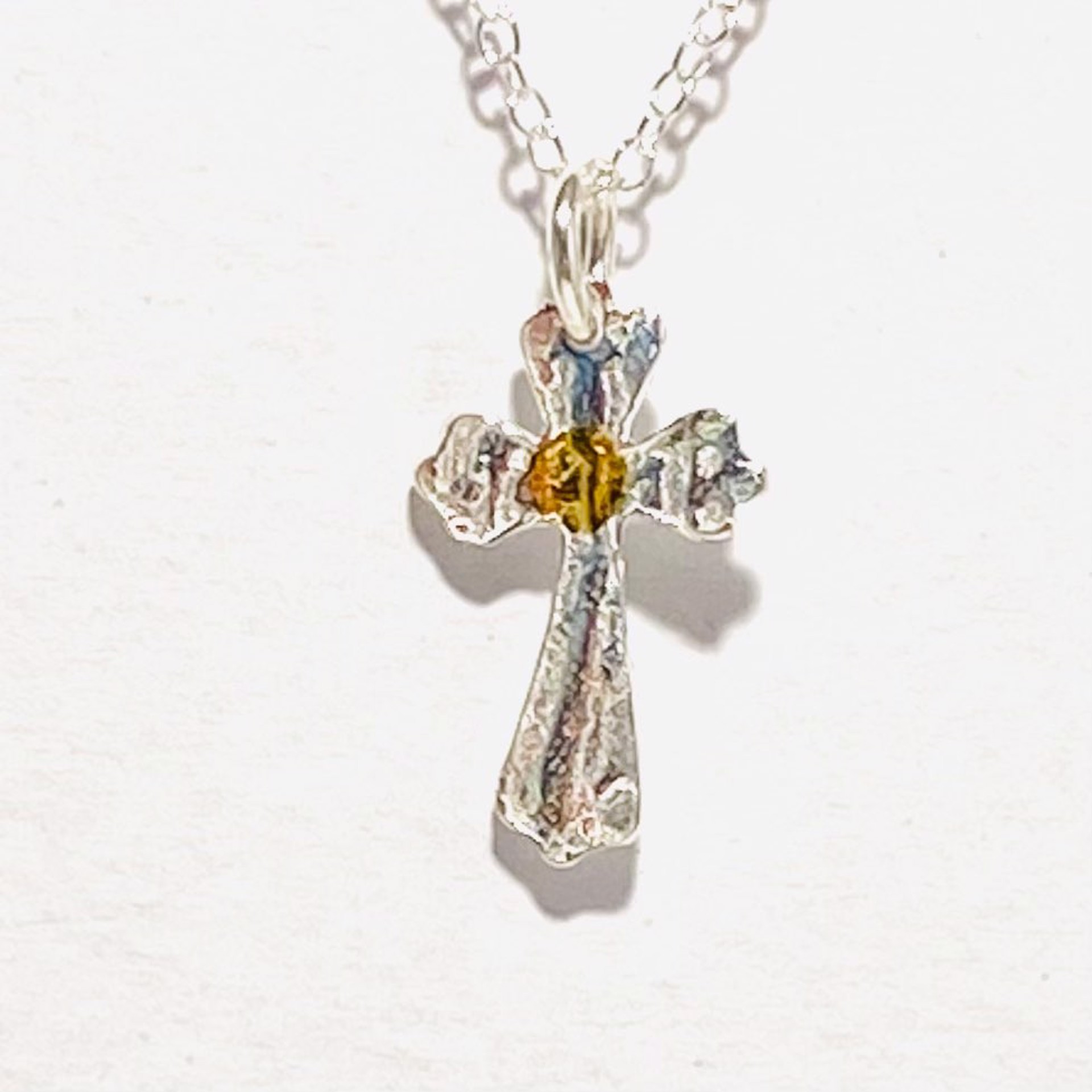 KH22-73 Keum-Boo Fine Silver and Gold Cross Necklace by Karen Hakim