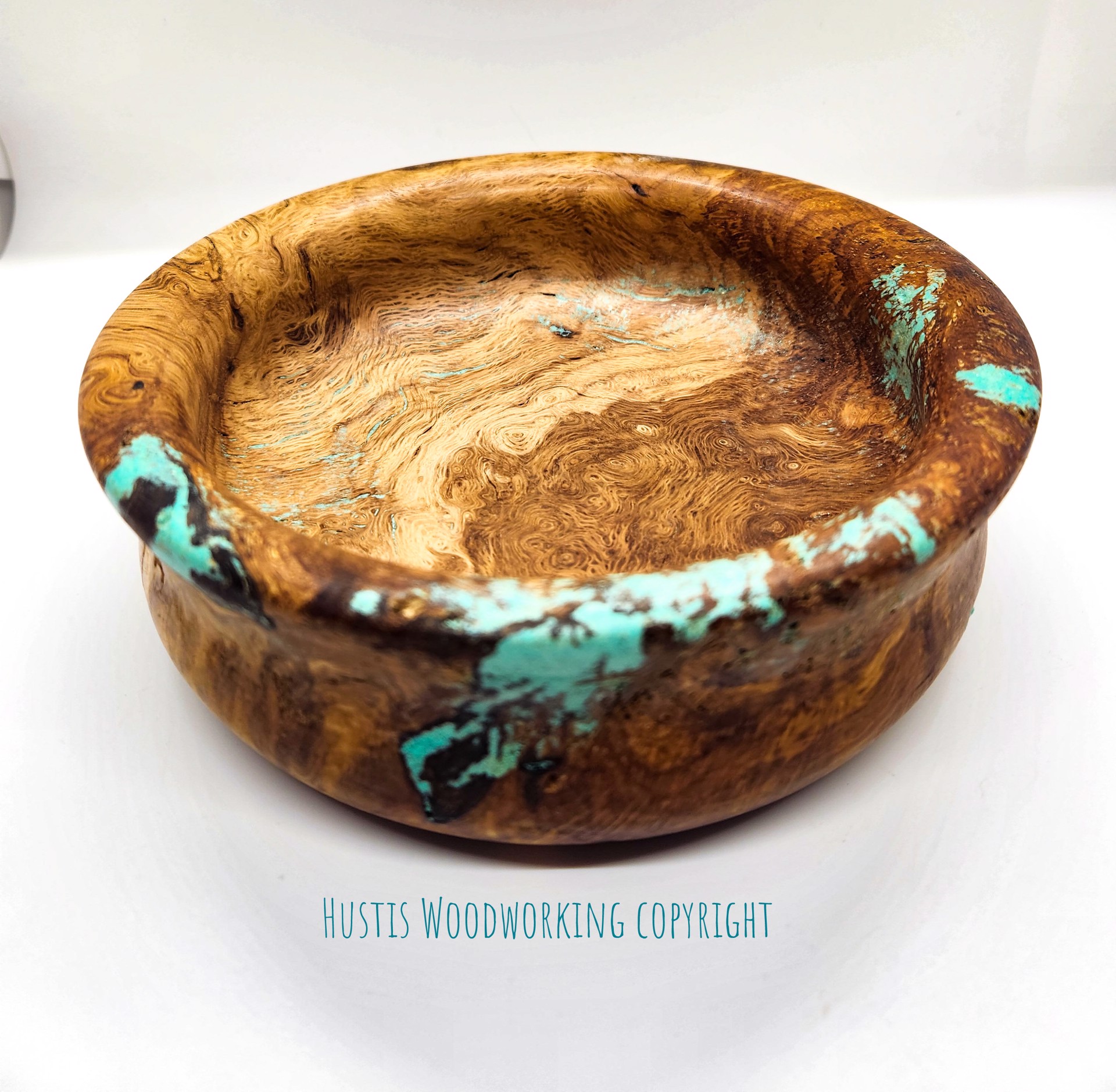 Oak Burl Bowl with Turquoise by Mark Hustis