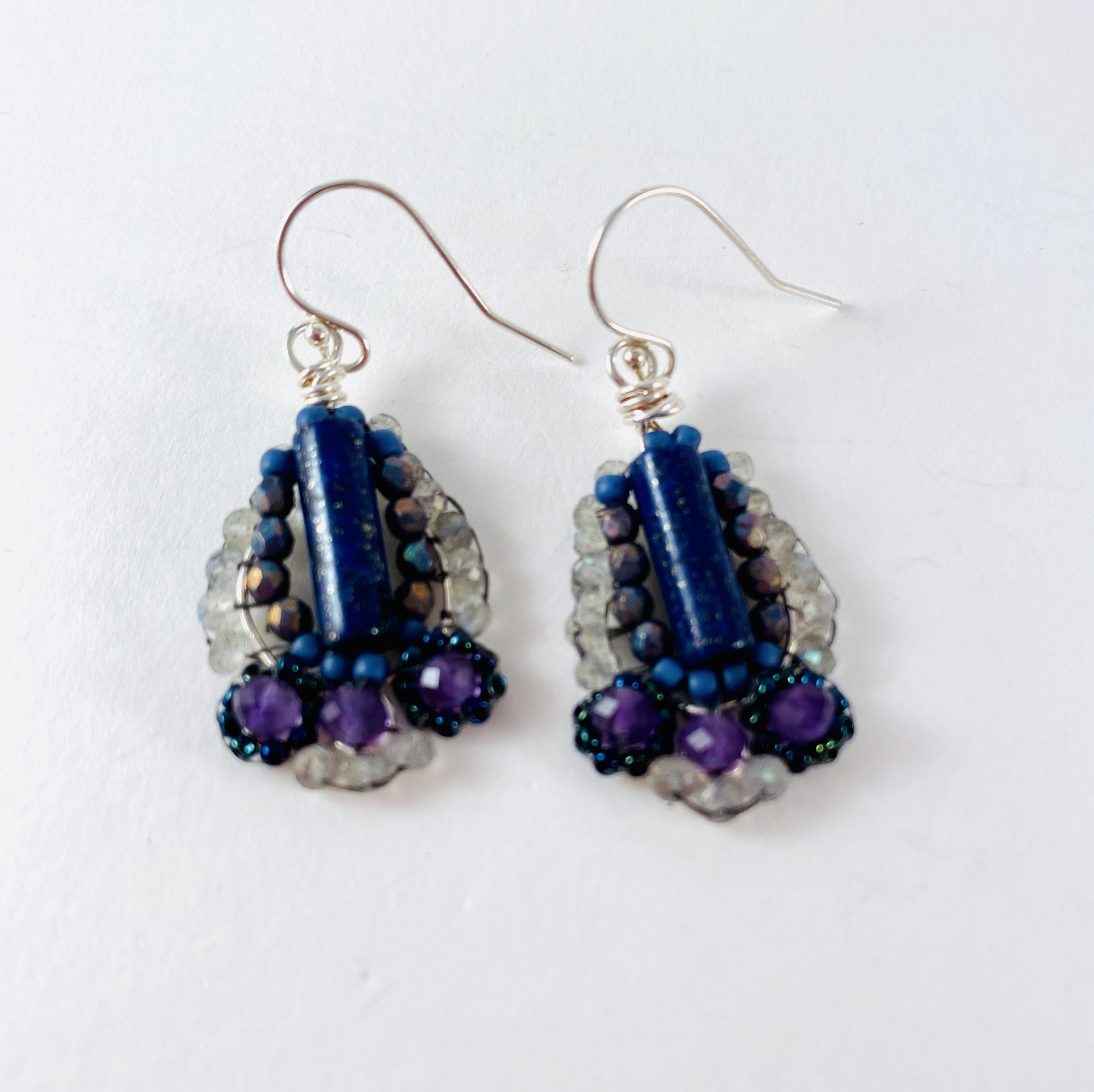 Lapis Lazuli and Amethyst Beaded Earrings by Barbara Duimstra