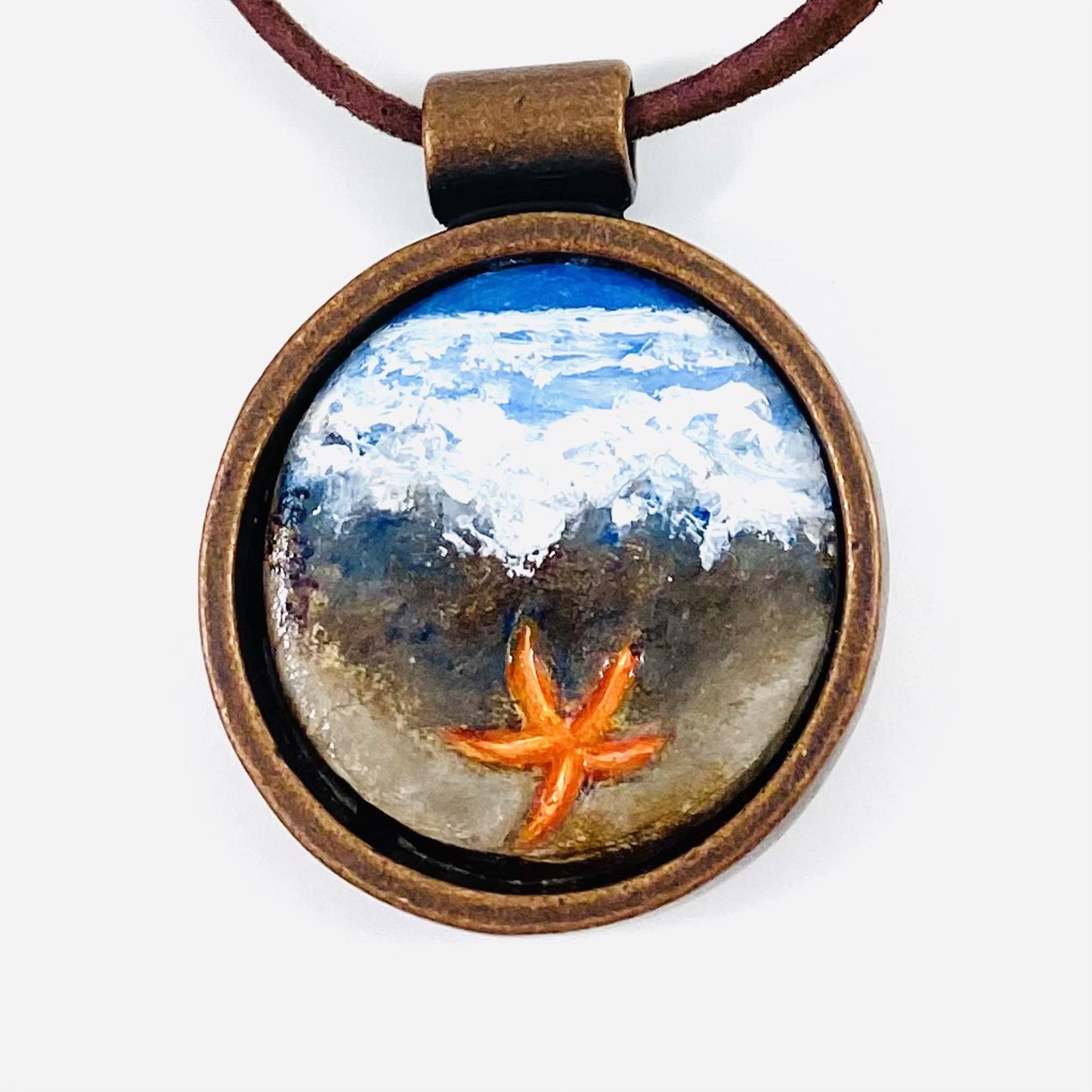 Starfish by the Surf-pendent on leather by Barbara Sawyer | Dare/Sandpiper  Gallery