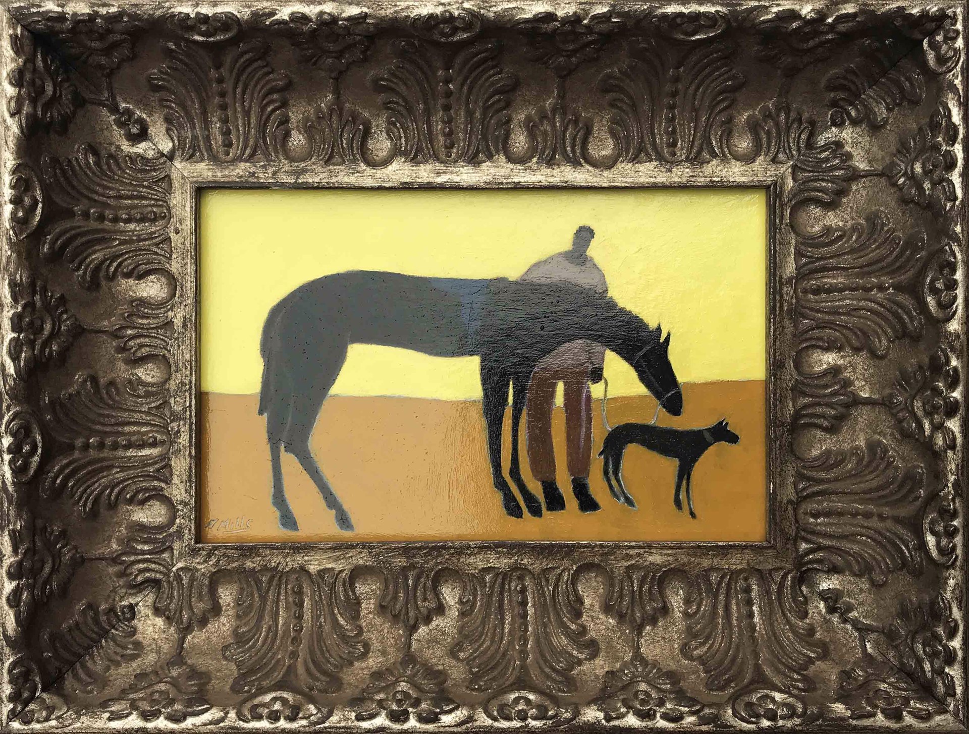 Horse Groom and Dog/ Yellow  by Gigi Mills