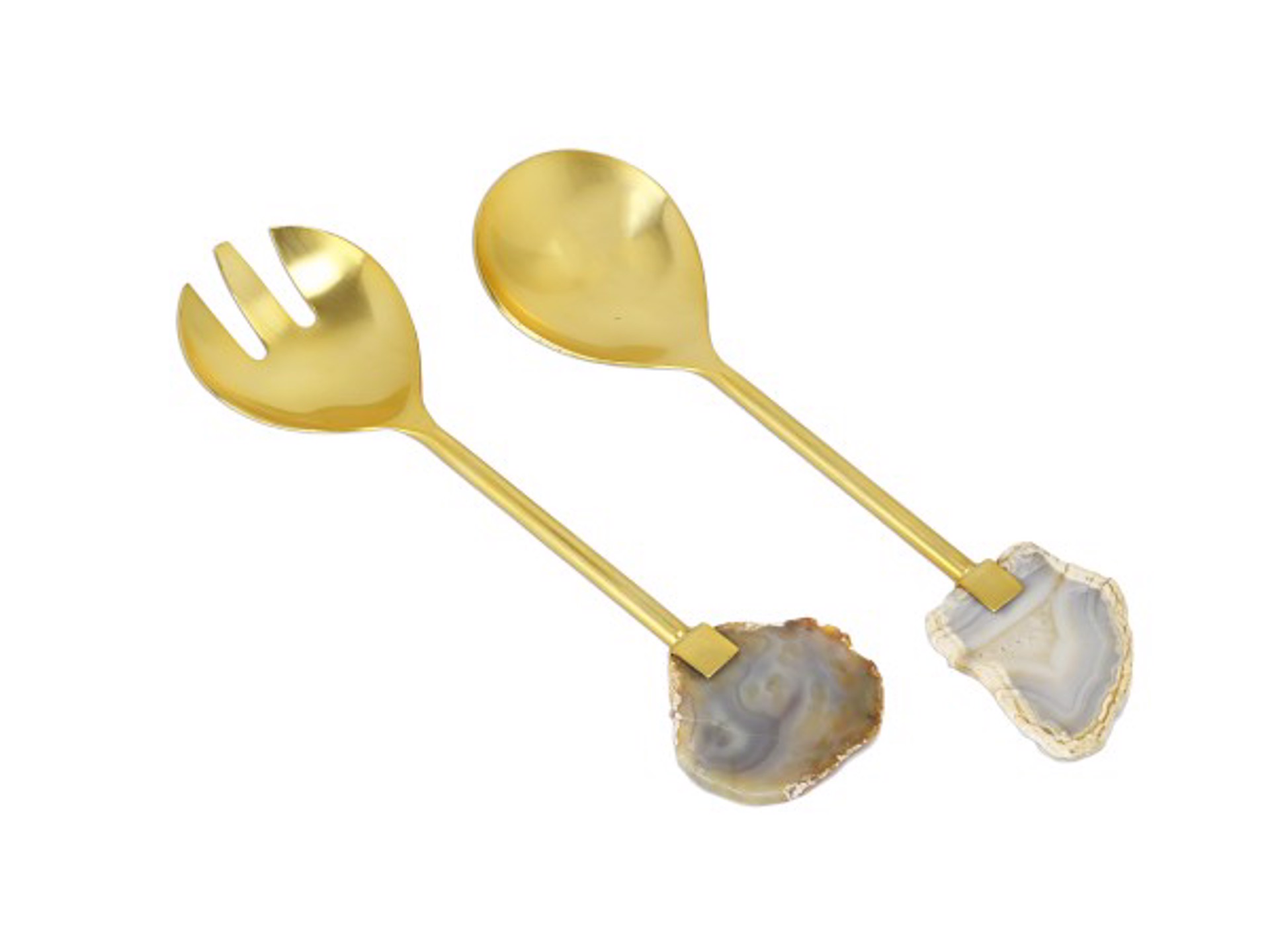 Gold Salad Servers with Agate Handle by Argent