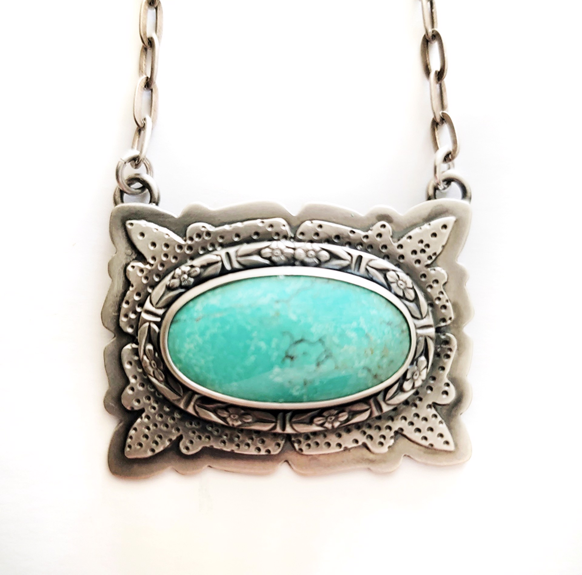 Turquoise Necklace, Silver Chain by Kay Seurat