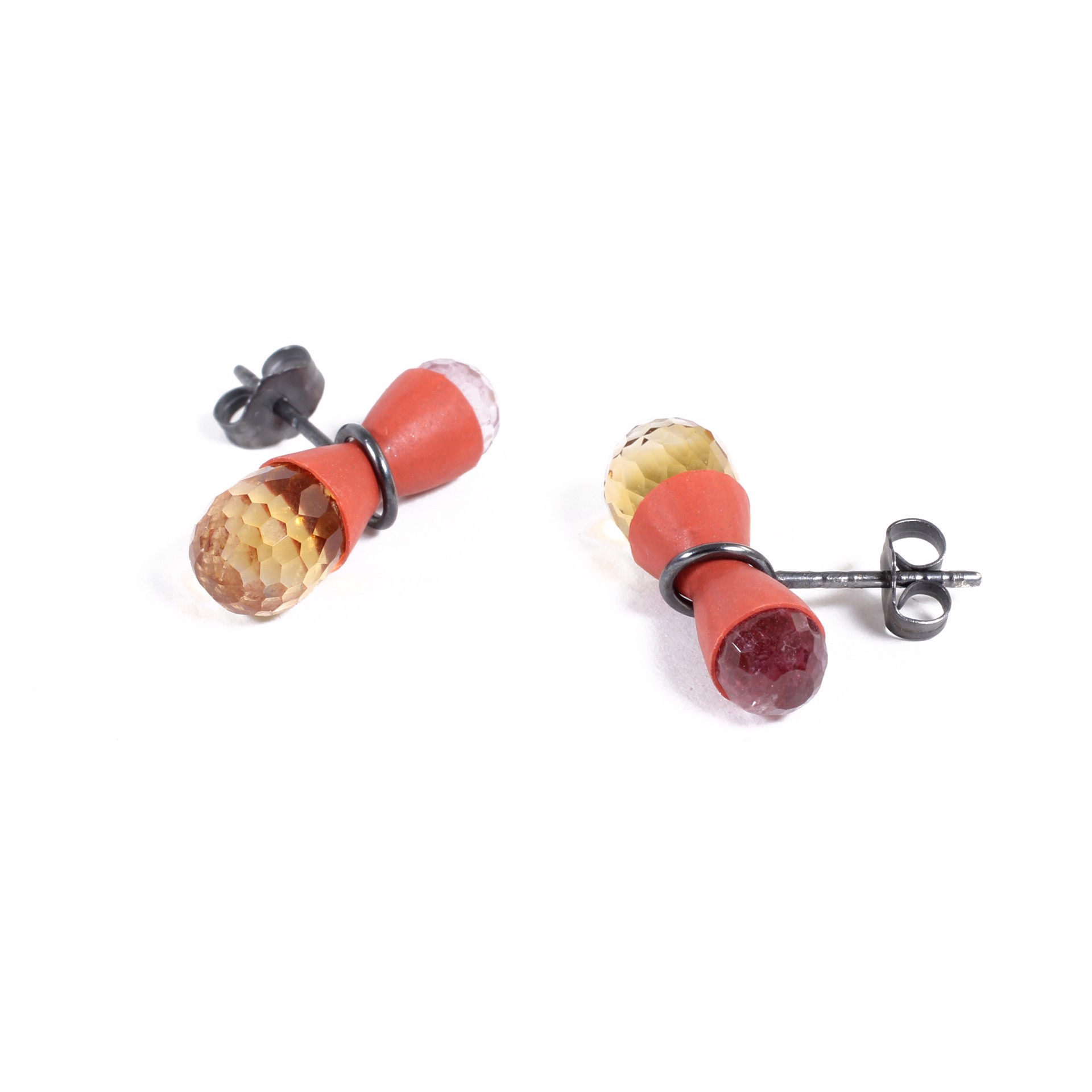 Tourmaline & Citrine Side Sparkle Earring by Tracy Steepy