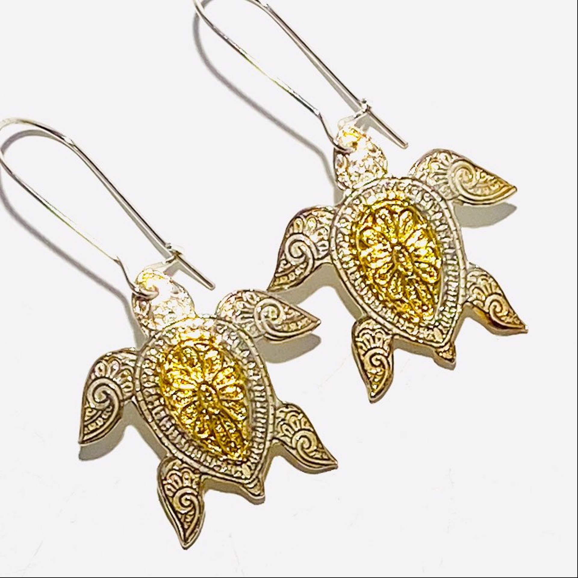 Keum-boo Fine Silver and Gold Turtle Earrings KH23-1 by Karen Hakim