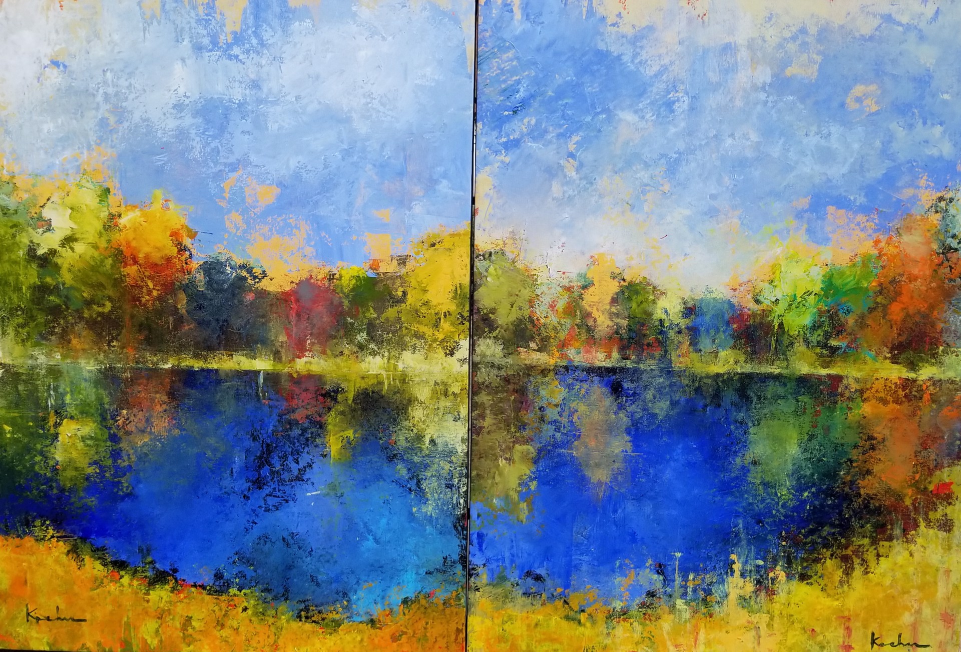 One Perfectly Rendered Memory...Of One Perfectly Timeless Moment (Diptych: width/space adjustable  2" to 12" between canvases).  by Jeff Koehn
