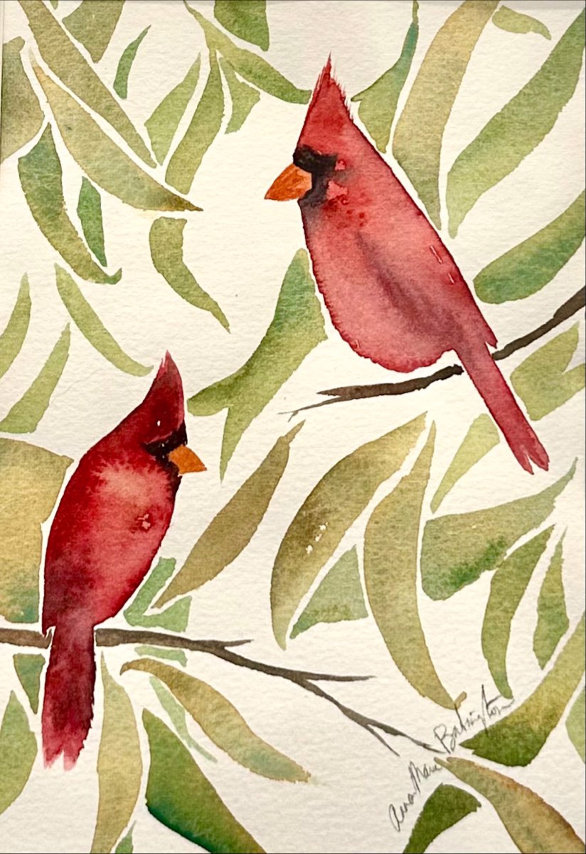 Cardinals, gold frame by Anna-Marie Babington