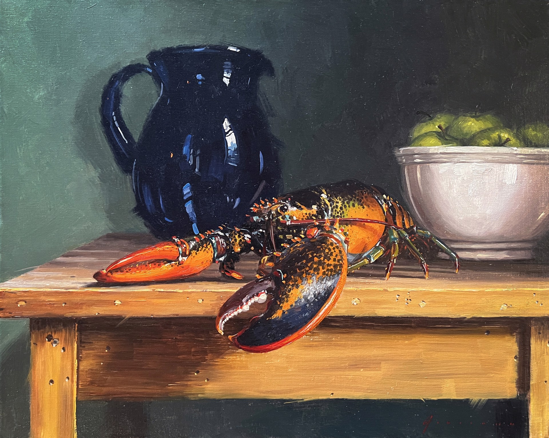 Lobster with Apples and Blue Pitcher by Vincent Giarrano