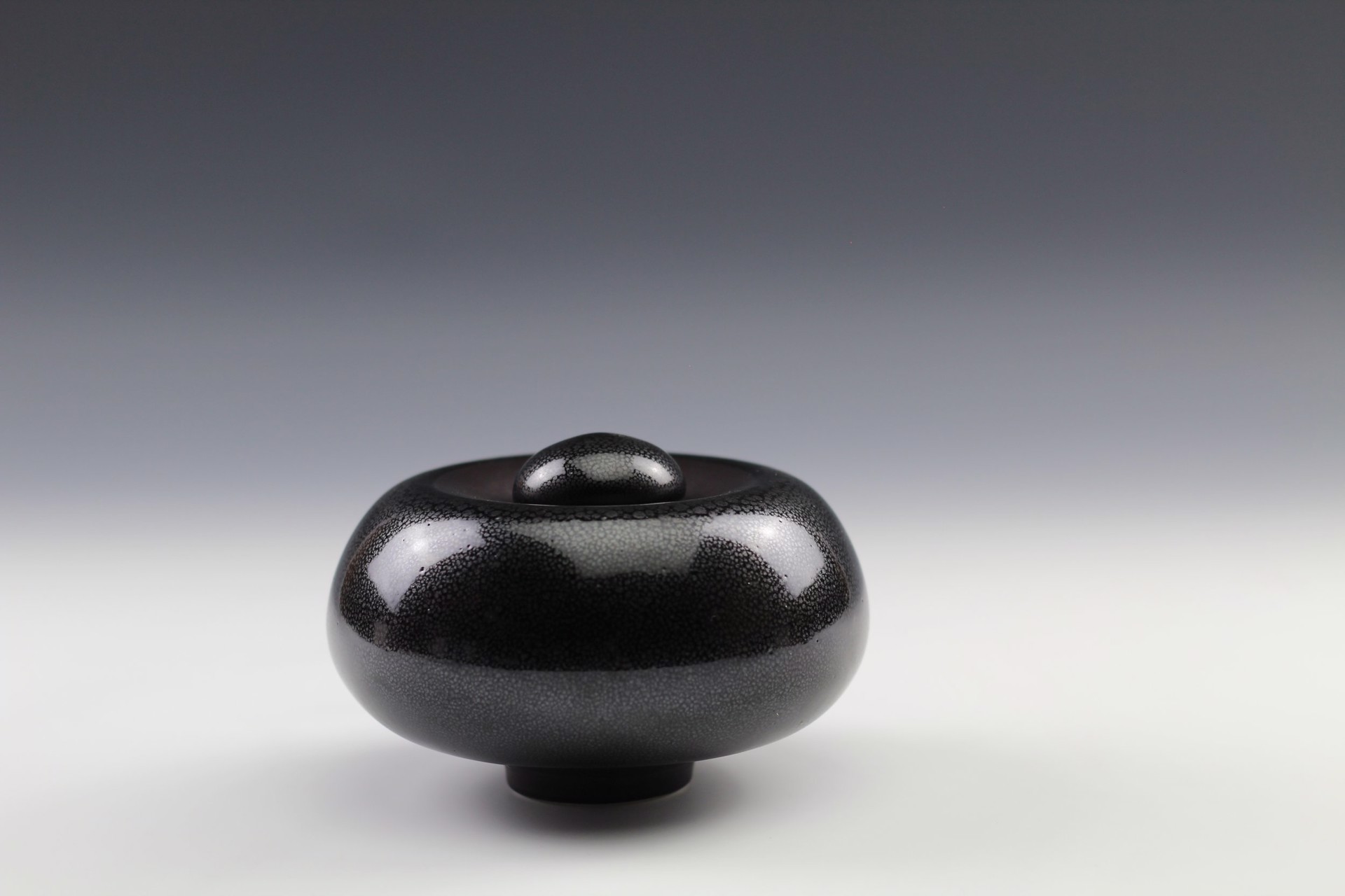 Black Oil Spot Bulbous Jar by Charlie Olson