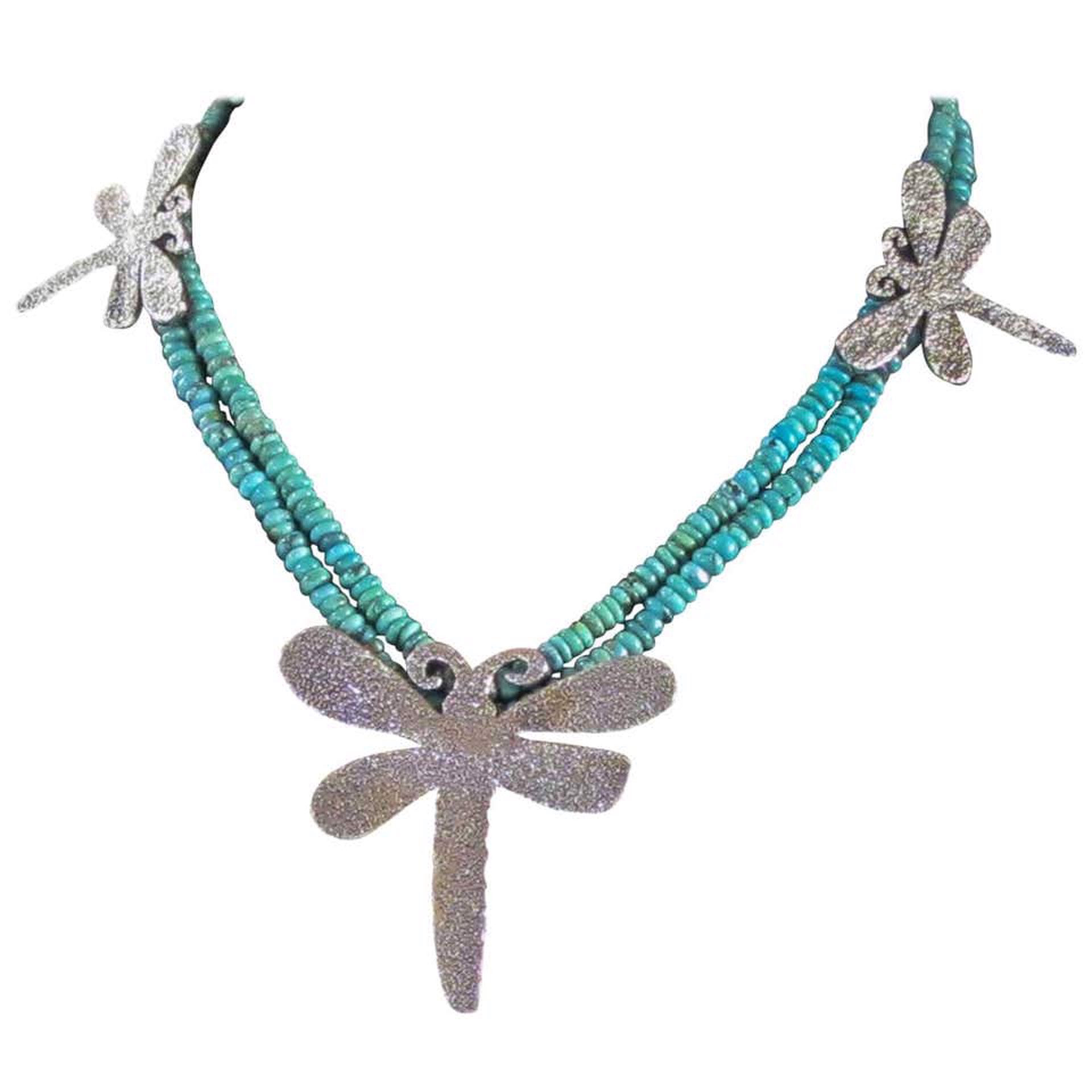 Dragonfly Necklace Kingman Turquoise and Silver by Melanie A. Yazzie