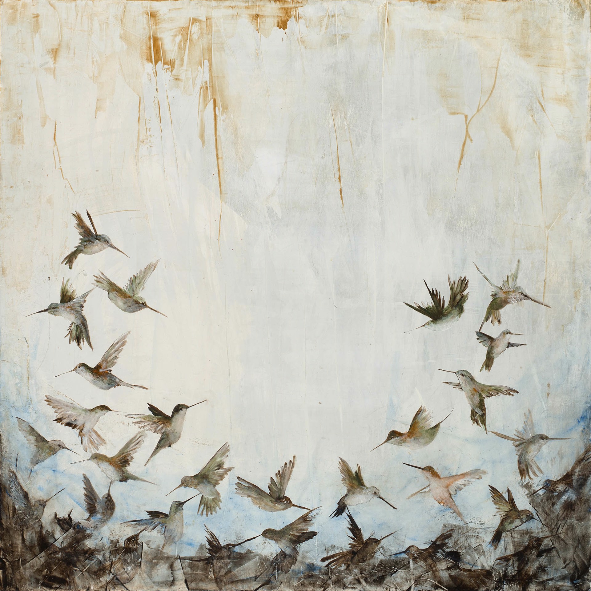 A Contemporary Painting Of Hummingbirds Gathering By Jenna Von Benedikt Available At Gallery Wild
