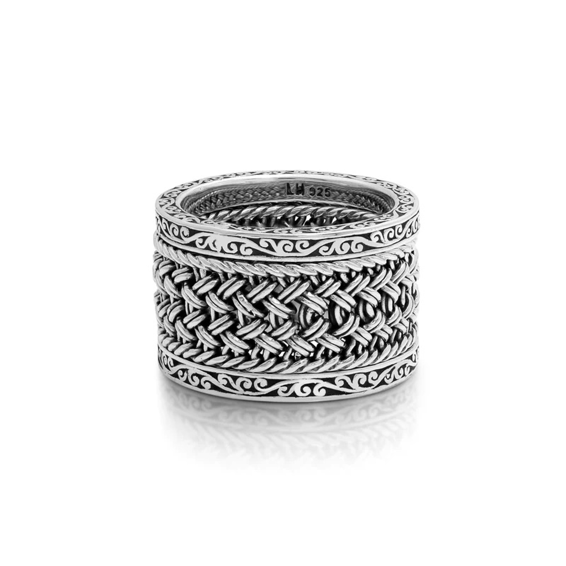 1060 Scroll 9mm Textile Weave 3-Stack Ring (SO) by Lois Hill