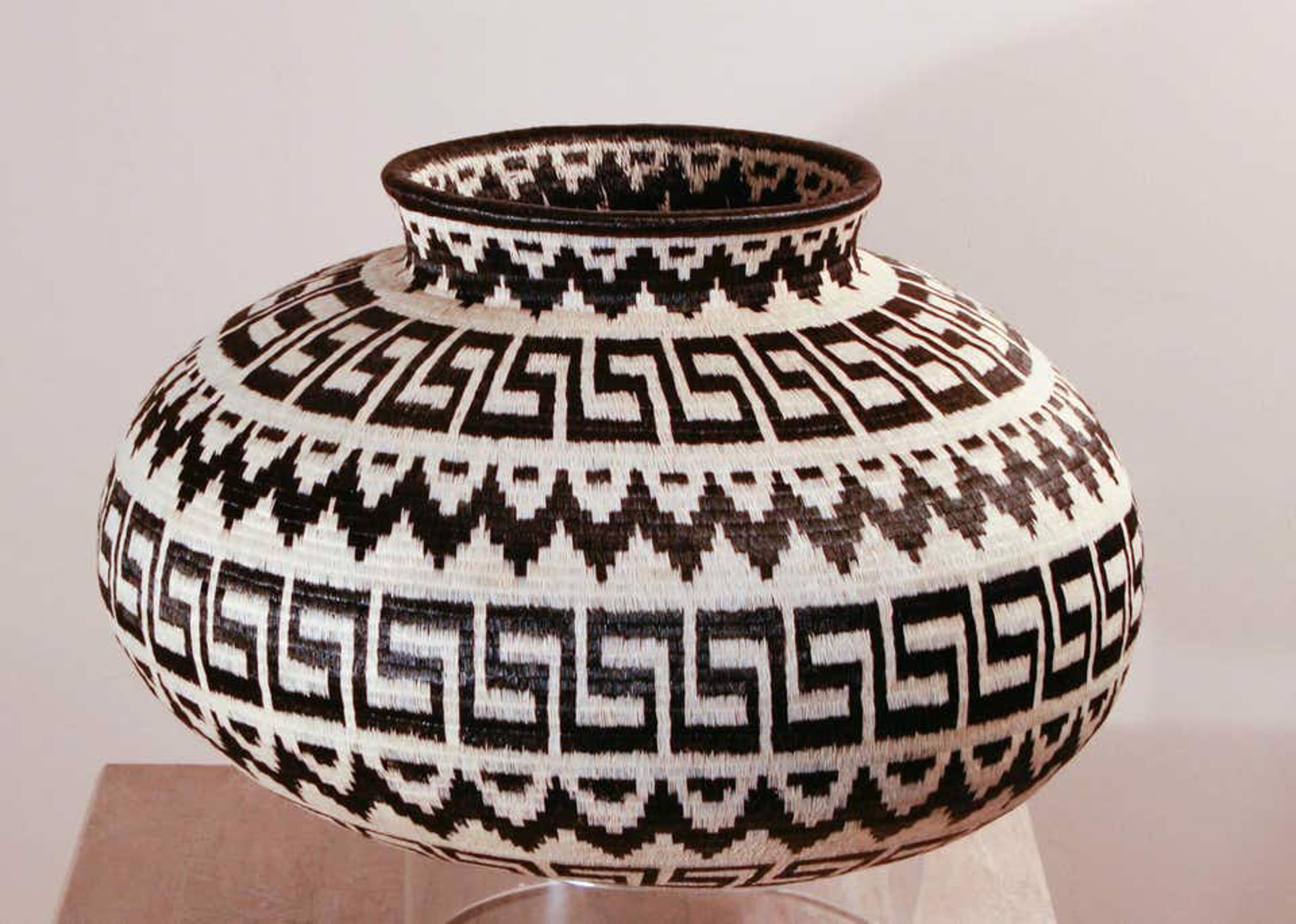 Large Black and White Geometric Basket by Wounaan & Embera Panama Rainforest Baskets Wounaan