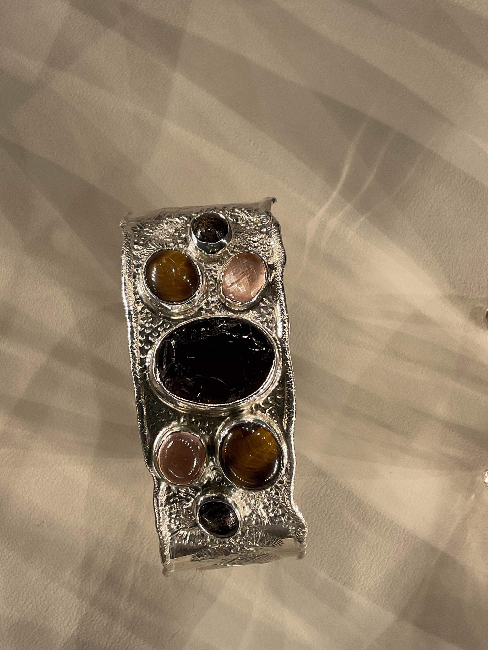 Gemstone Splash Cuff Mini in Browns- Smoky Quartz, Champagne Quartz, Tiger's Eye, Black Copper Obsidian by Kristen Baird