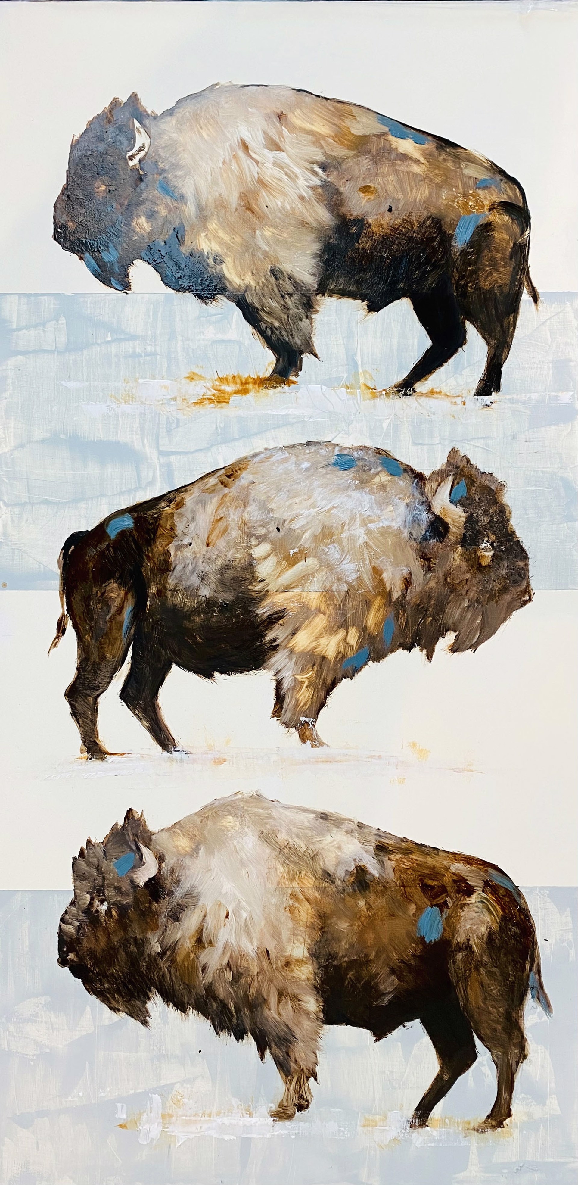 Original Oil Painting By Jenna Von Benedikt Of A Bison On An Abstract Background