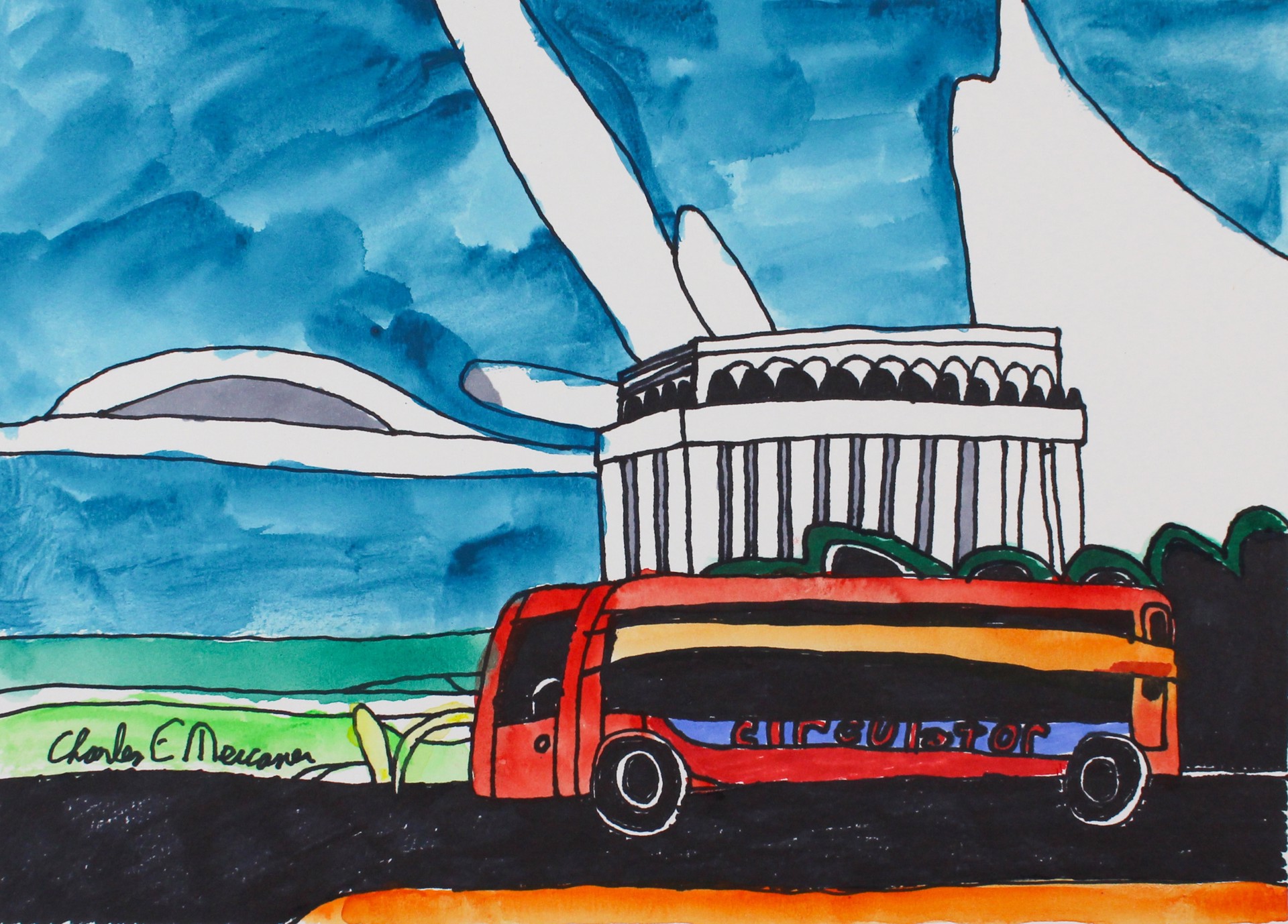 Bus at Lincoln Memorial (FRAMED) by Charles Meissner