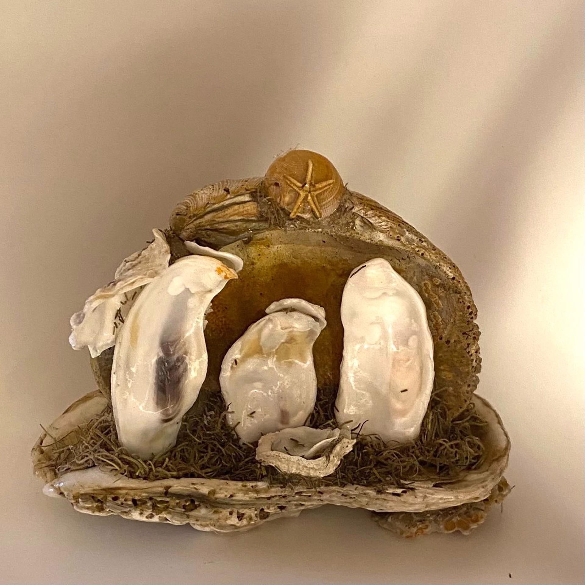 CN22-48 Crèche from the Sea - Clam Shell on Large Oyster Shell by Chris Nietert