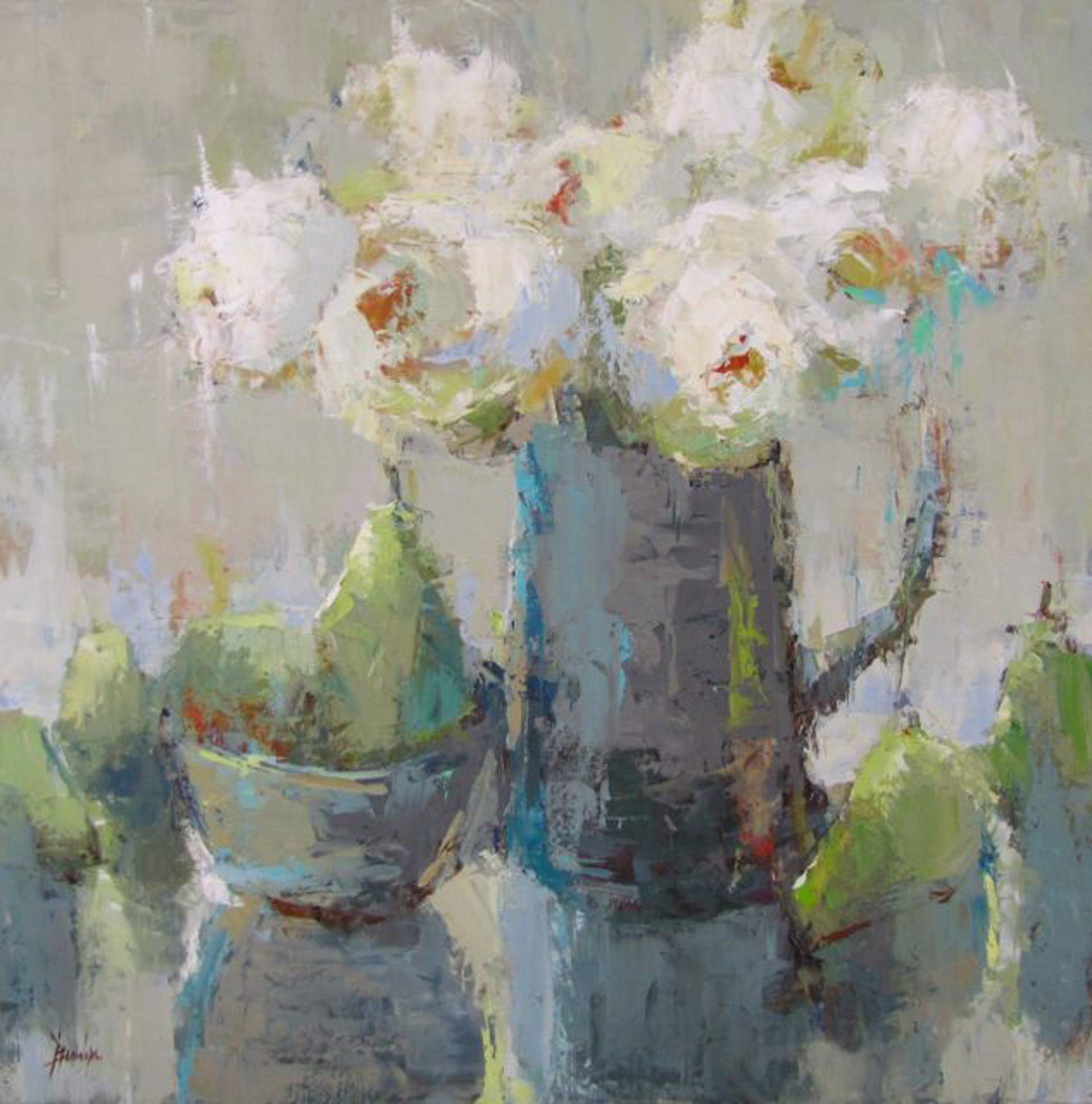 White Flowers in Blue Jug by Barbara Flowers