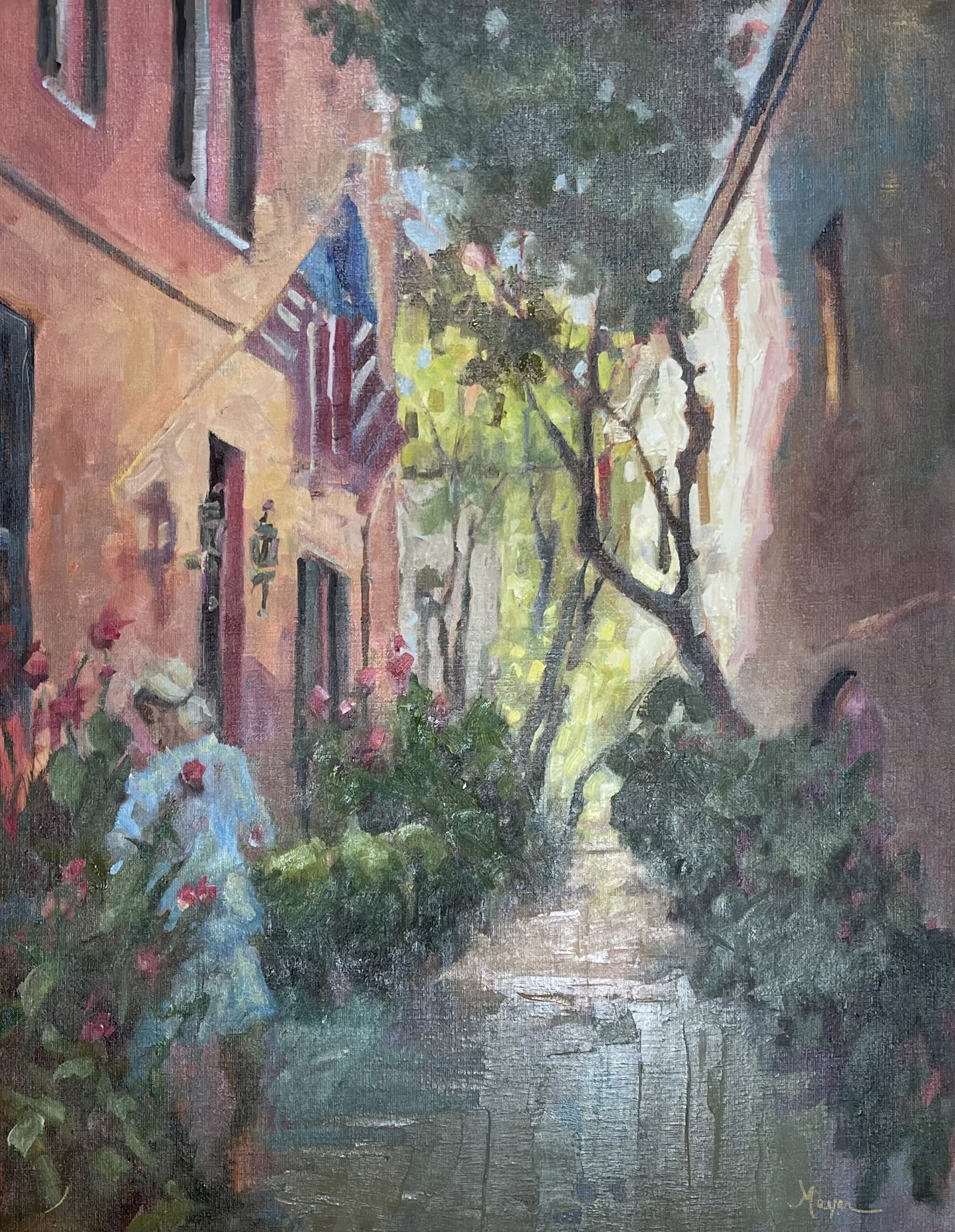 Tending Roses (Philadelphia Alley) by Laurie Meyer