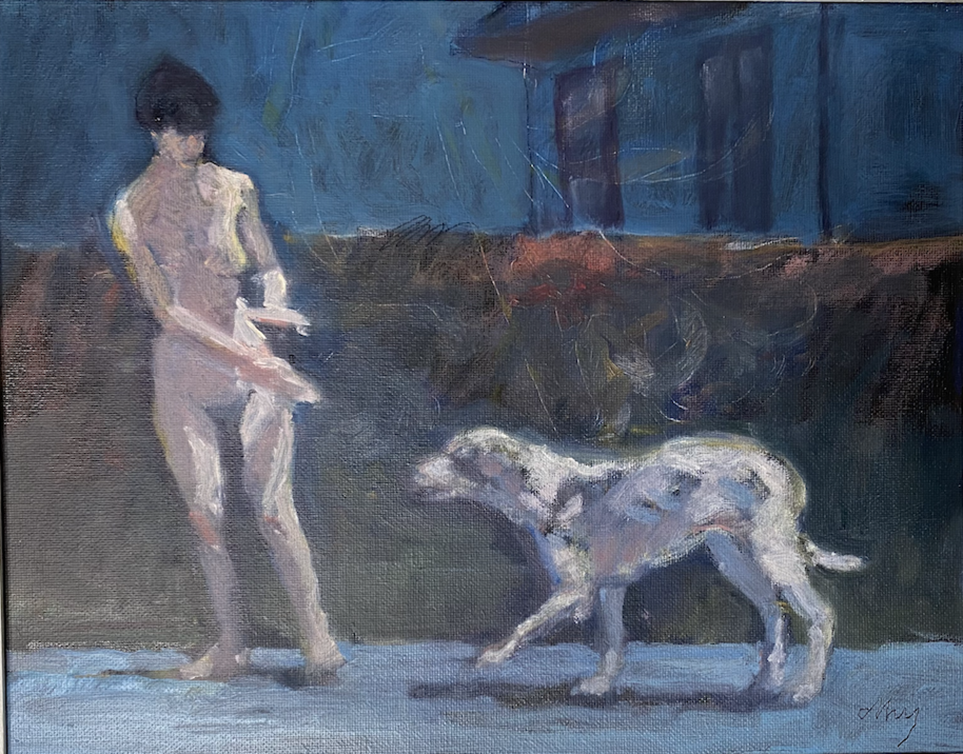 Woman Feeding Dog by David Yaghjian