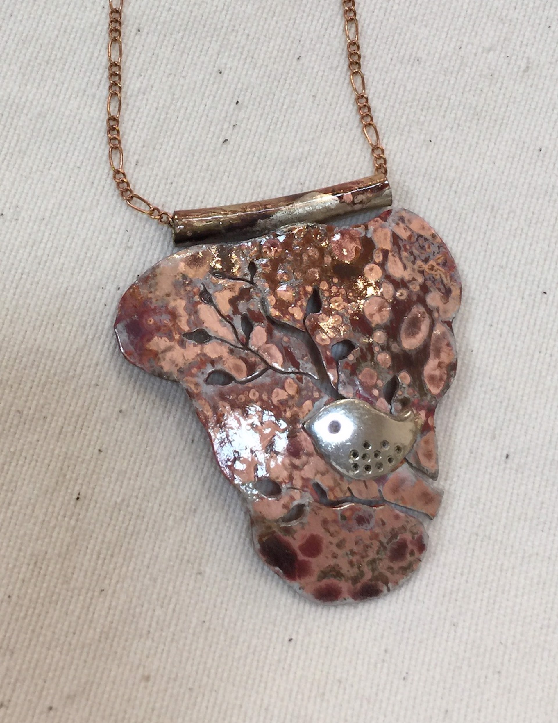 Necklace - Sterling Silver Bird With Copper  #2023 by Vesta Abel