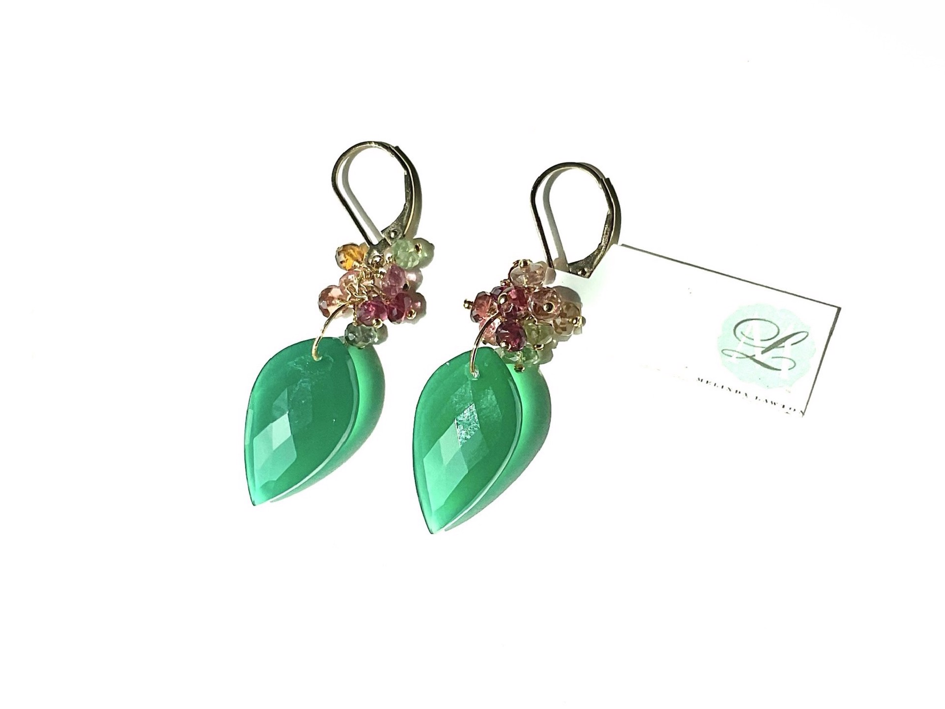 MLJA815E Green Onyx Brios wTourmaline Clusters Earrings by Melinda Lawton Jewelry