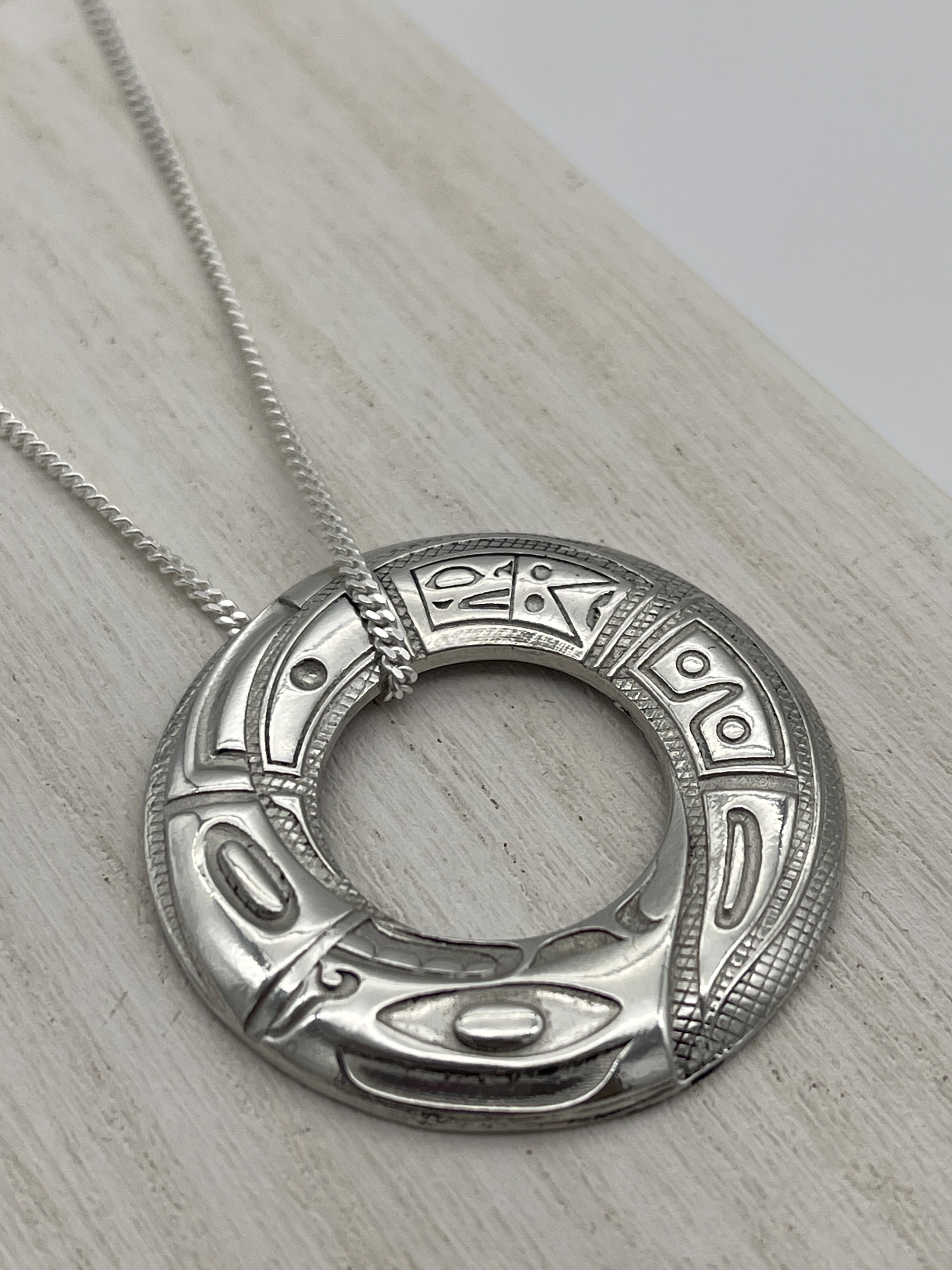 Silver Pewter Chilkat Pendant with Sterling Silver Chain by Corrine Hunt