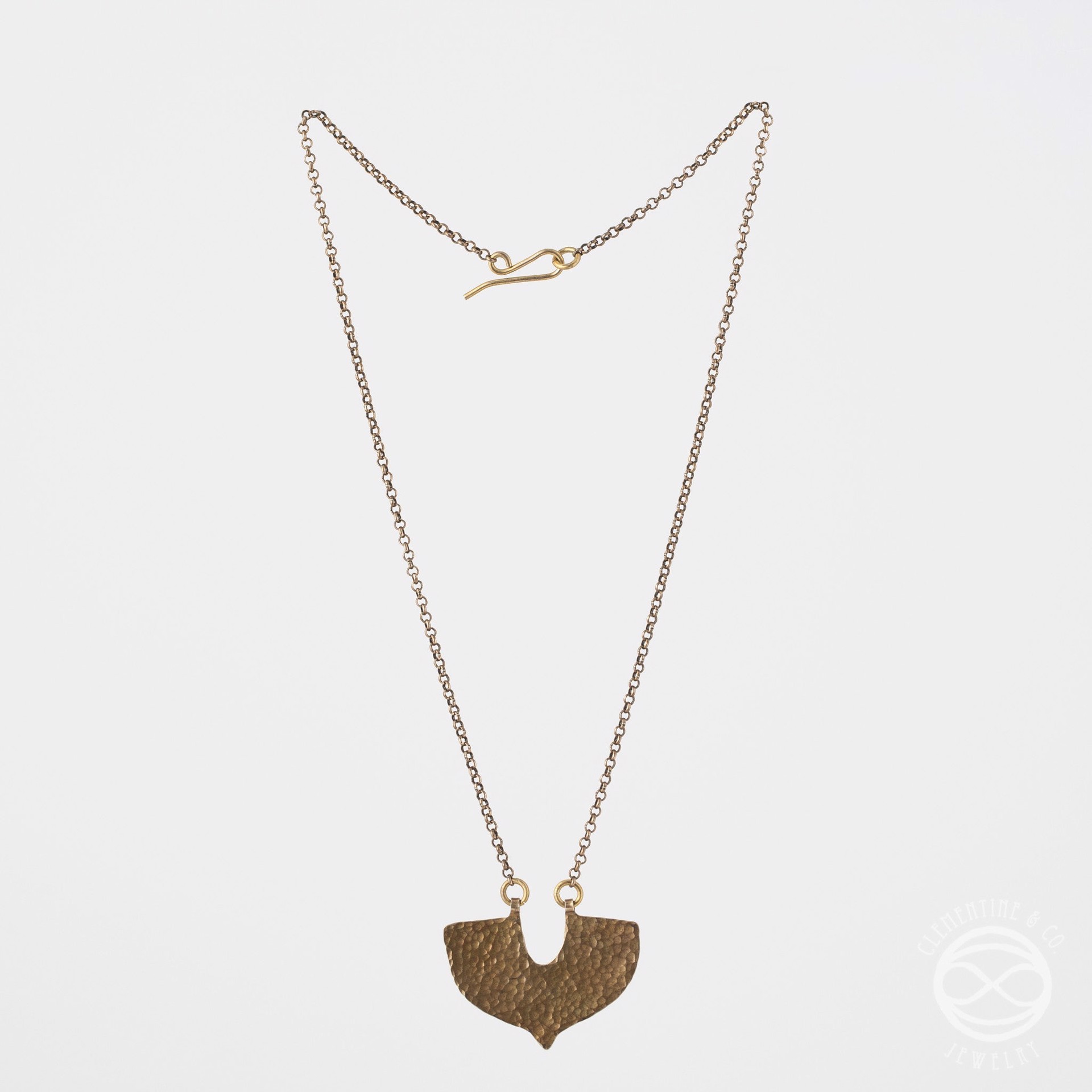 Shield Necklace in Antiqued Brass by Clementine & Co. Jewelry