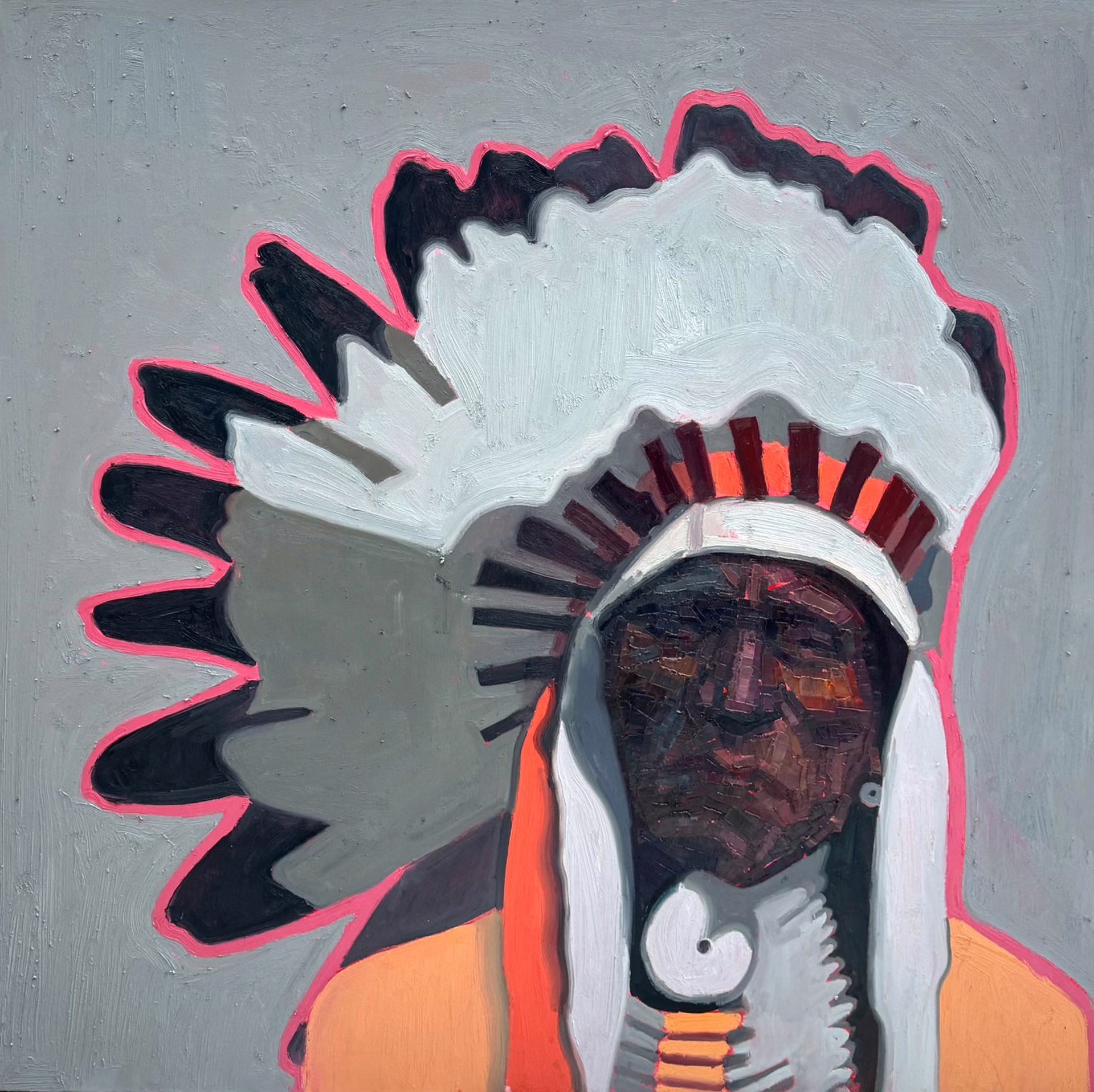 Original Oil Painting By Aaron Hazel Featuring Chief One Star On Gray Background