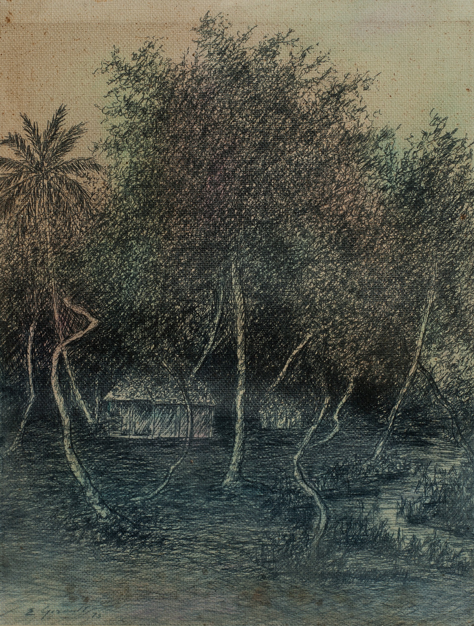 House & Trees #53-3-96GSN by Eric Girault (Haitian, b.1937)