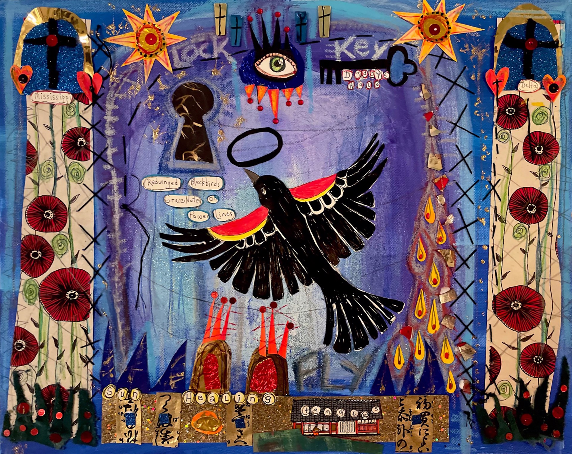 Redwing Blackbirds, Grace Notes on the Power Lines by Blair Hobbs