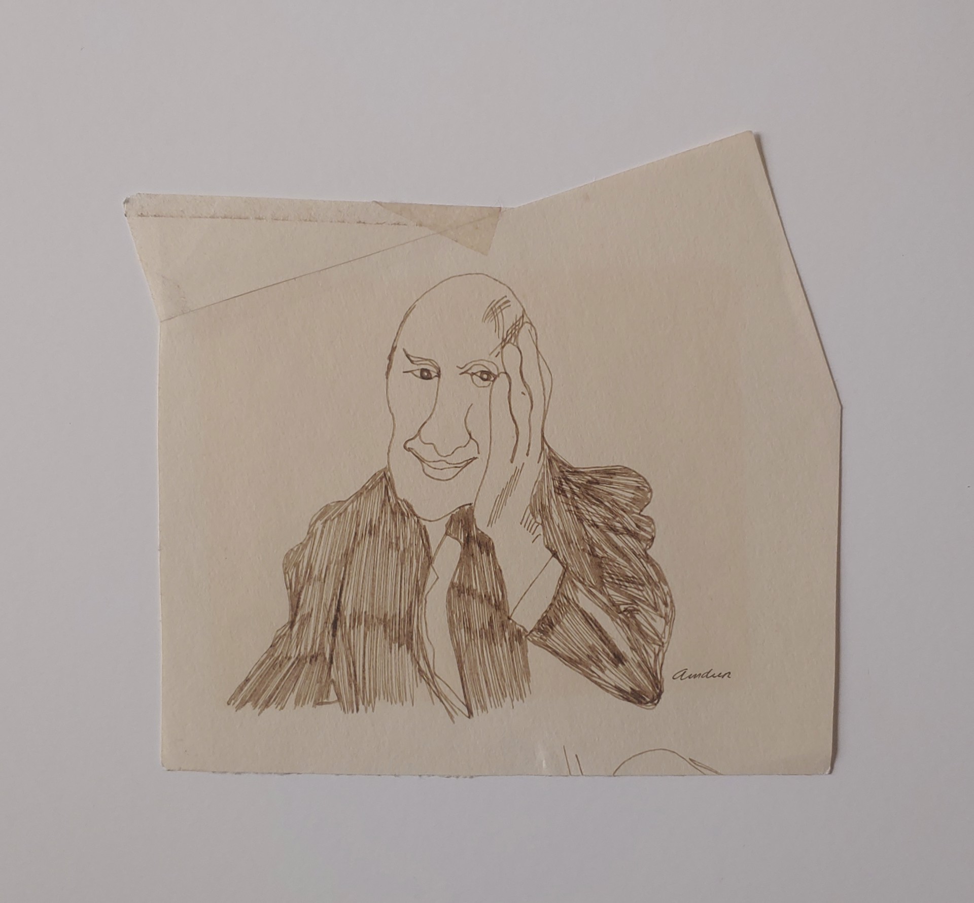 Man's Portrait (Brown Ink) - Drawing by David Amdur