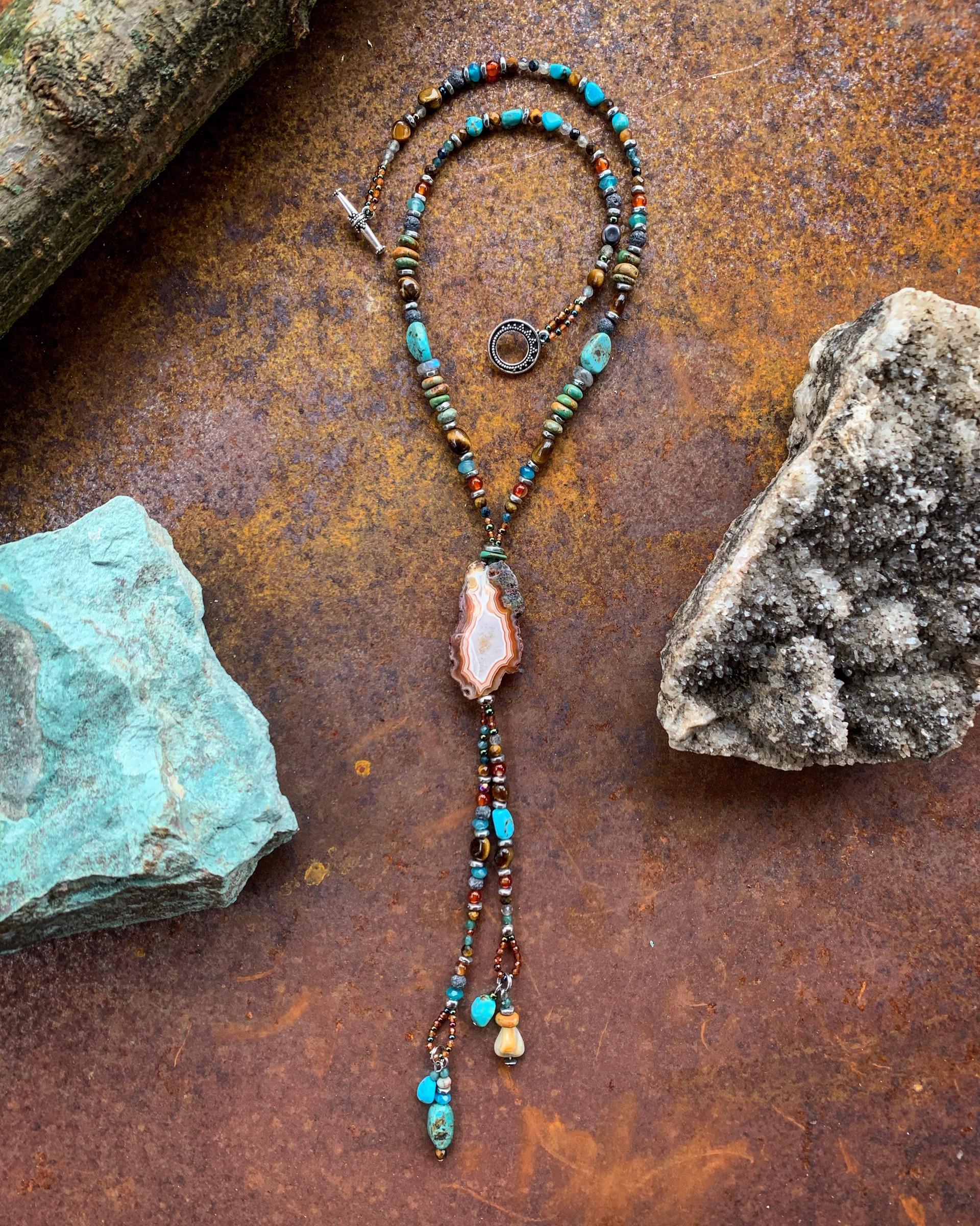 K448 Red Condor Agate Tassle Necklace by Kelly Ormsby