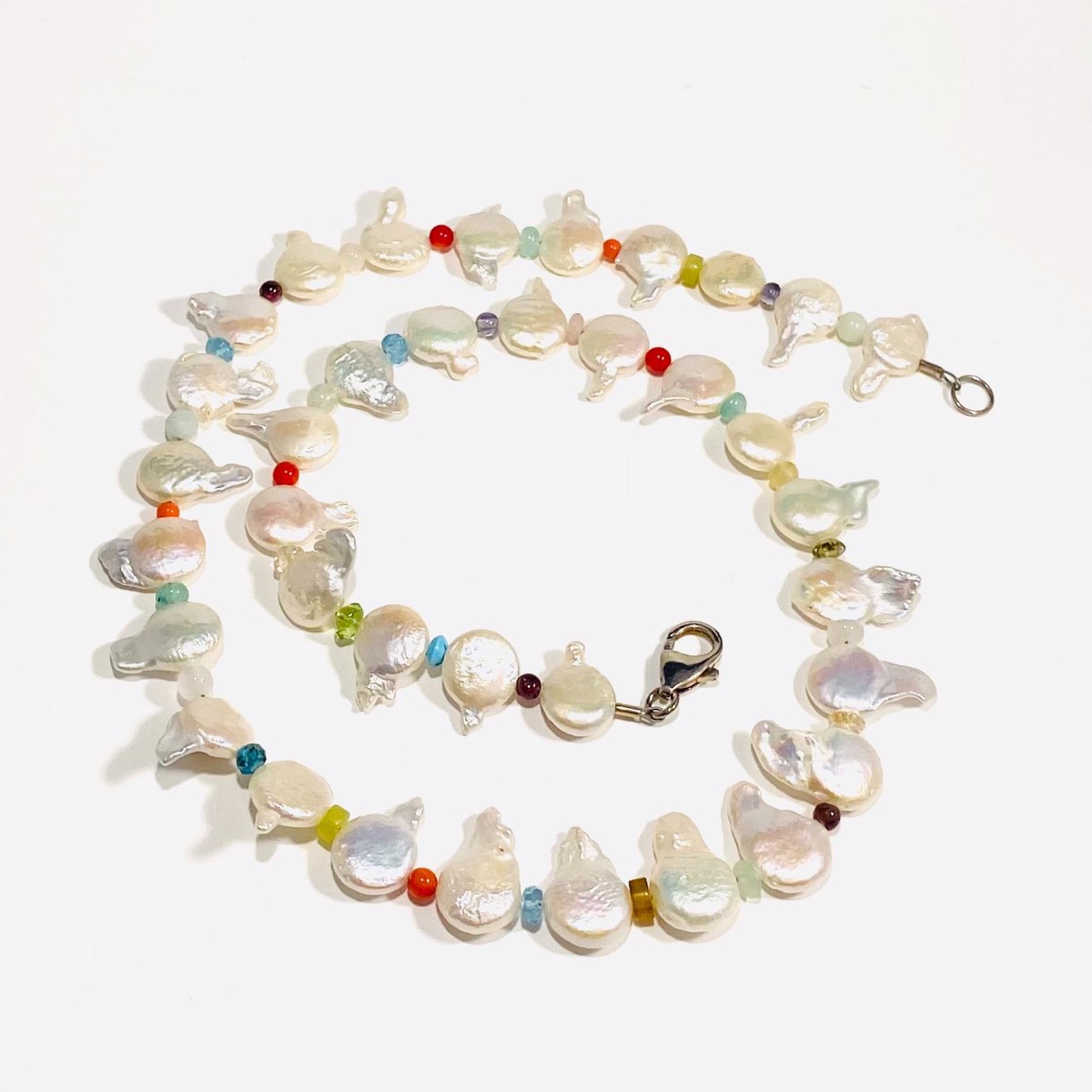 NT22-138 Coin Pearl Multicolor Gemstone Necklace by Nance Trueworthy
