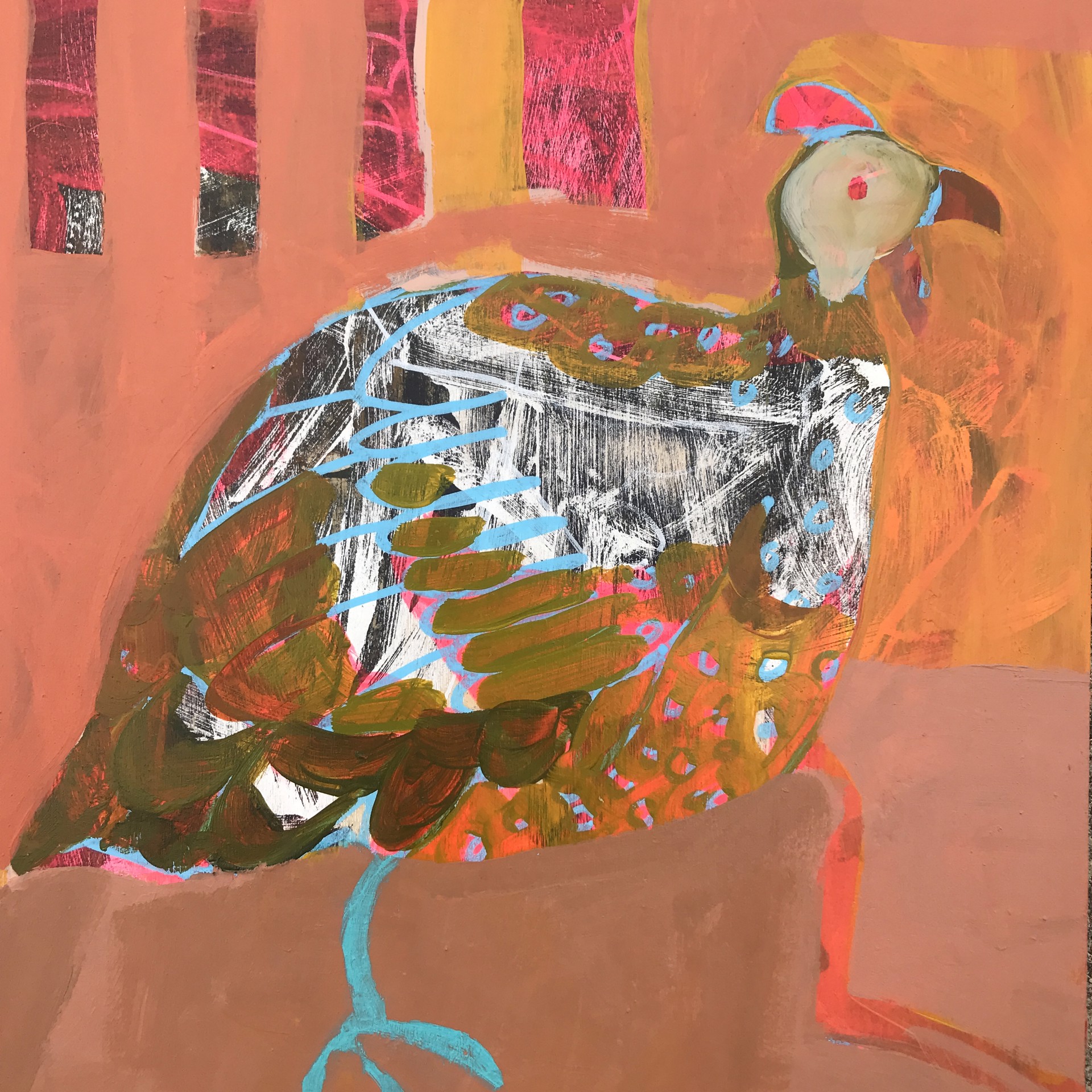 Guinea Hen with Aqua Leg by Rachael Van Dyke