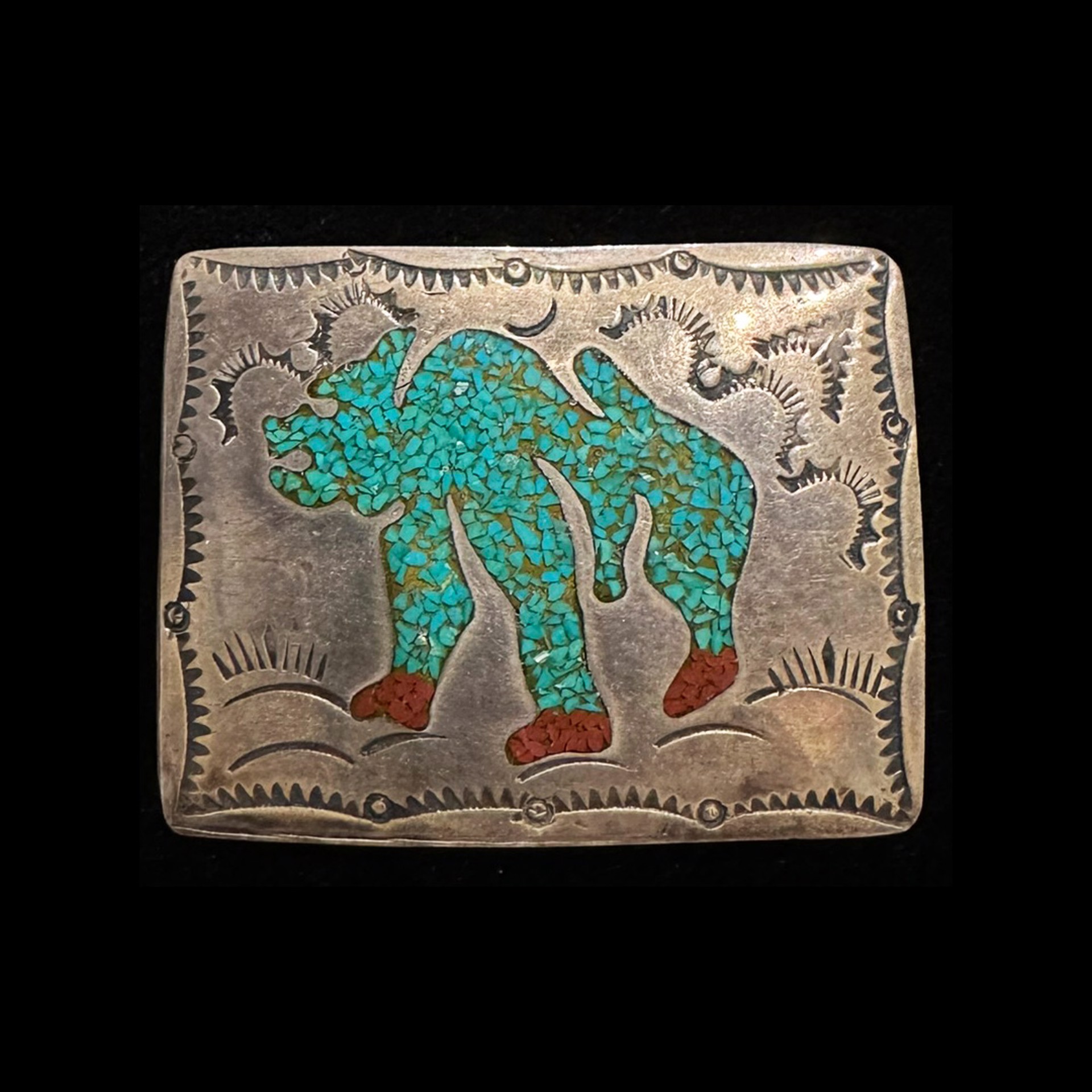 Stamped and Inlay Belt Buckle by Artist Unknown