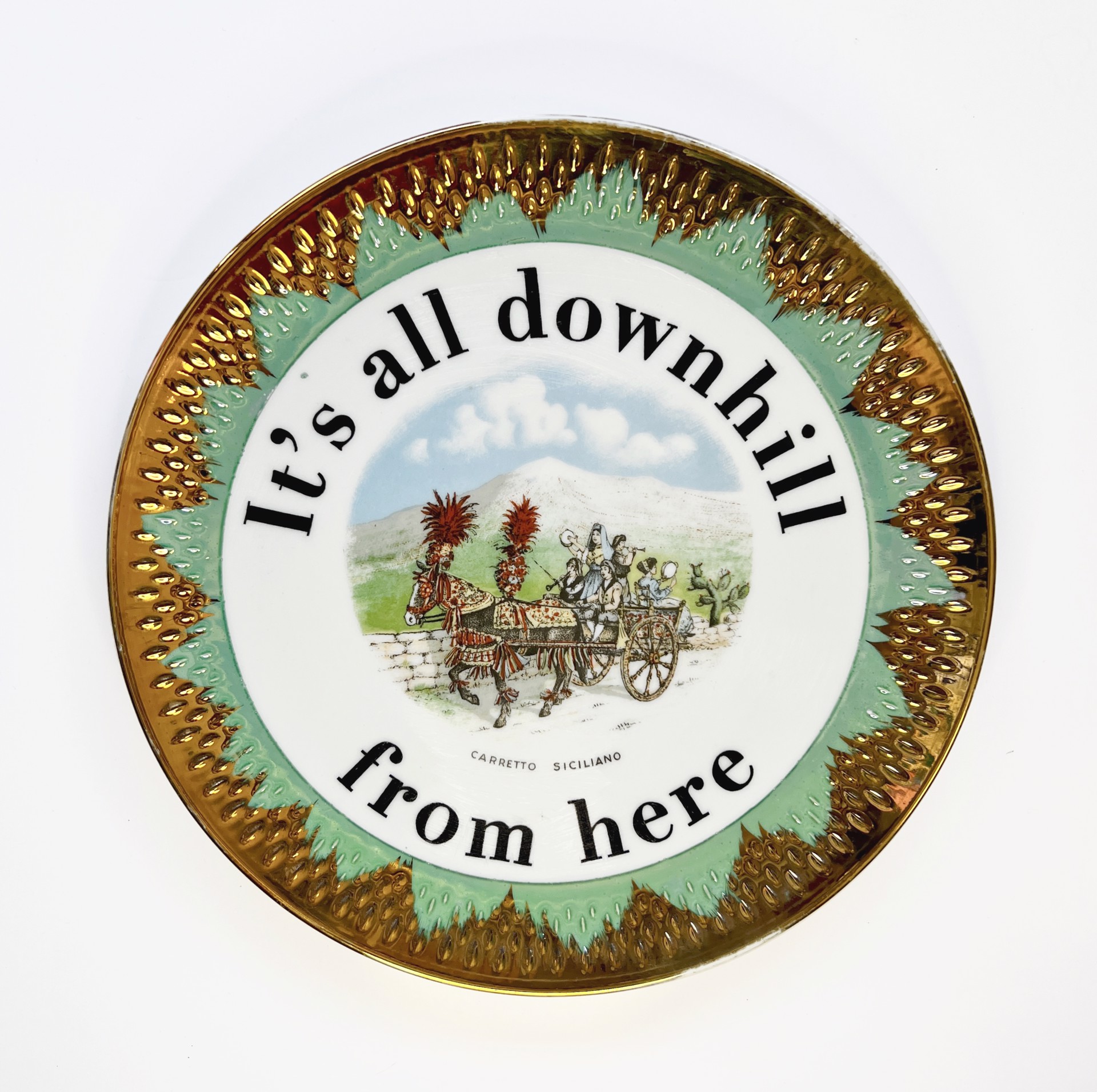 It's all downhill from here (dinner plate) by Marie-Claude Marquis