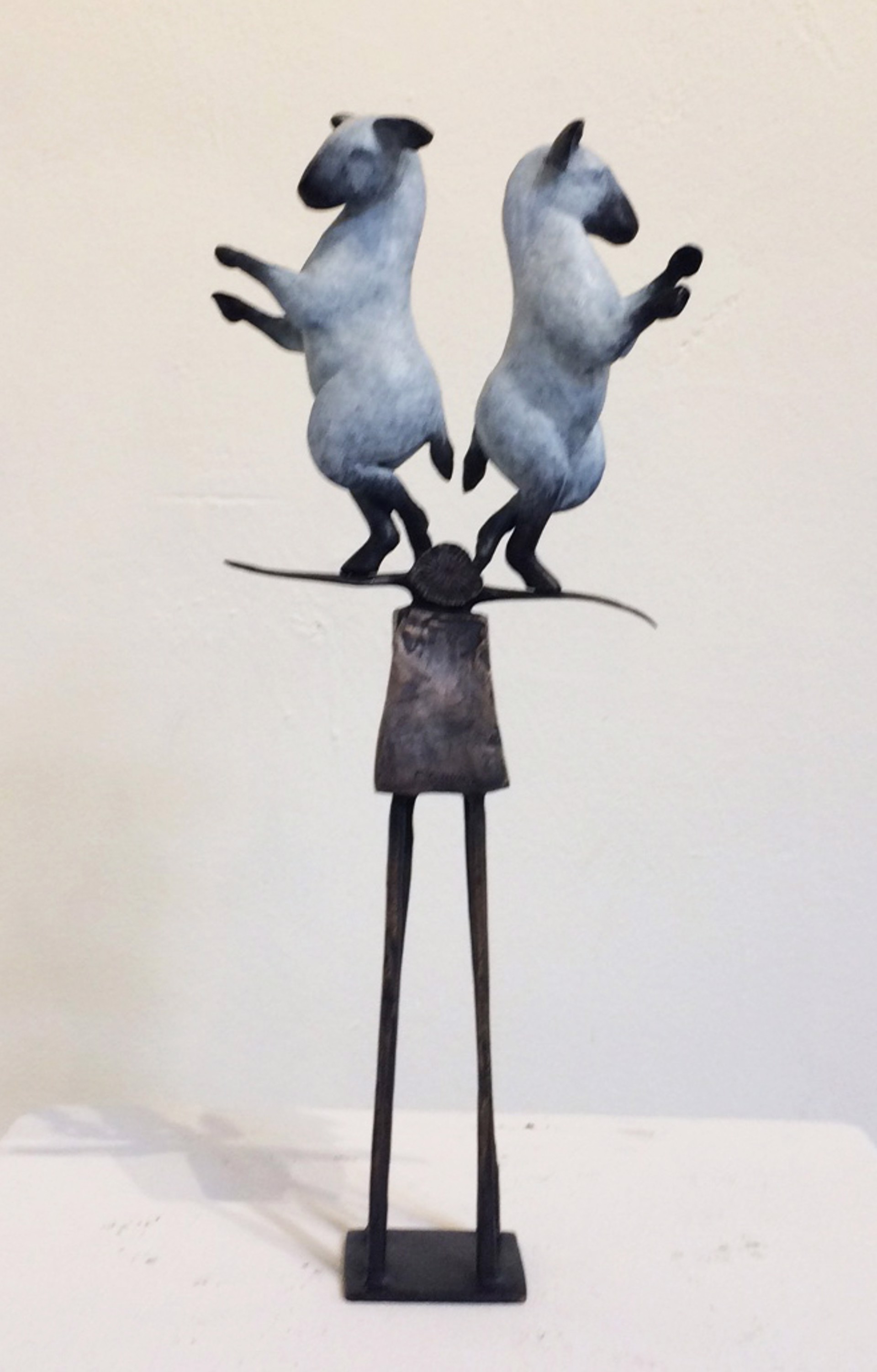 Balancing Burro, pair - white patina by Copper Tritscheller