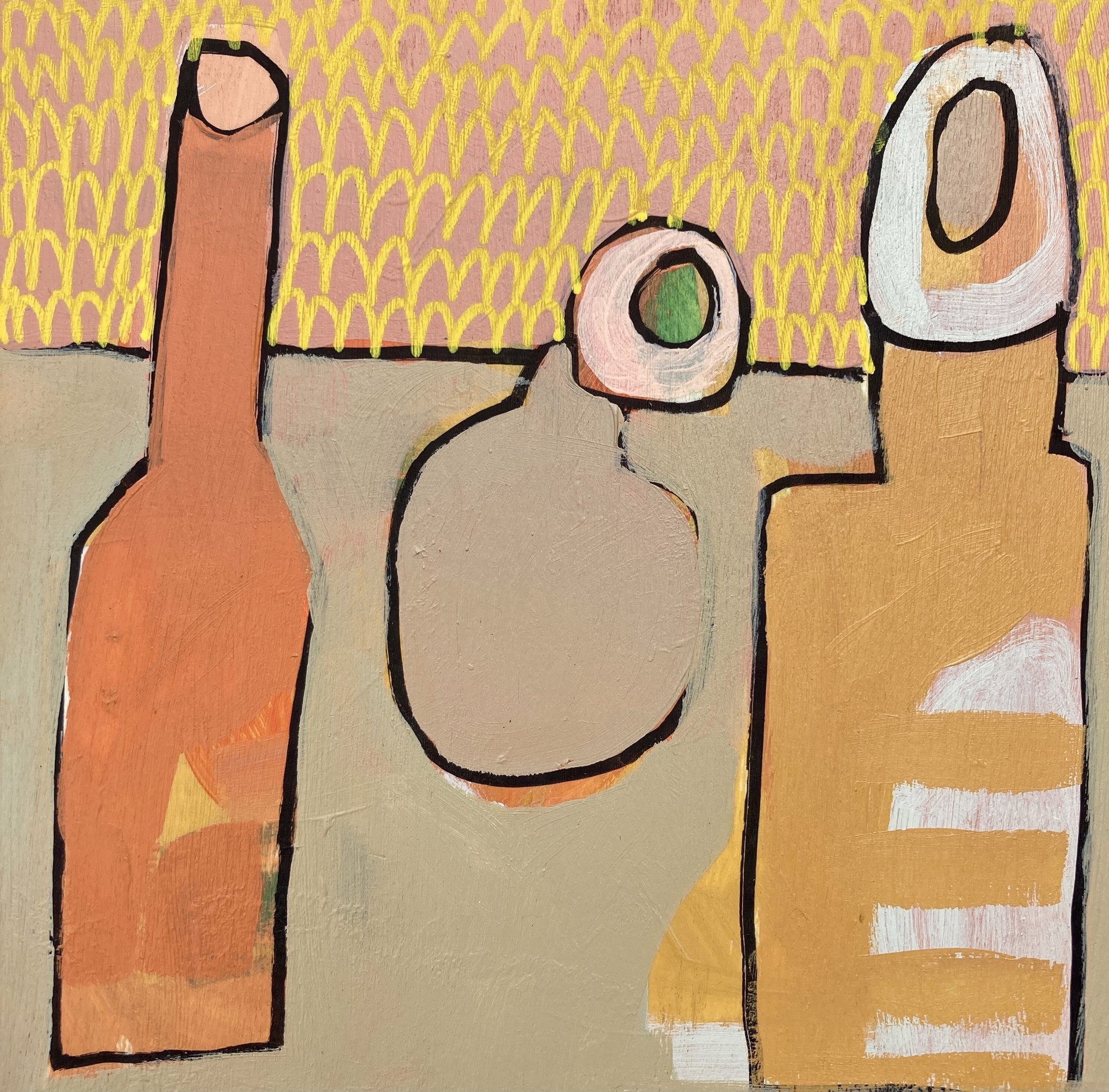 Three Bottles with Orange Drapery by Rachael Van Dyke