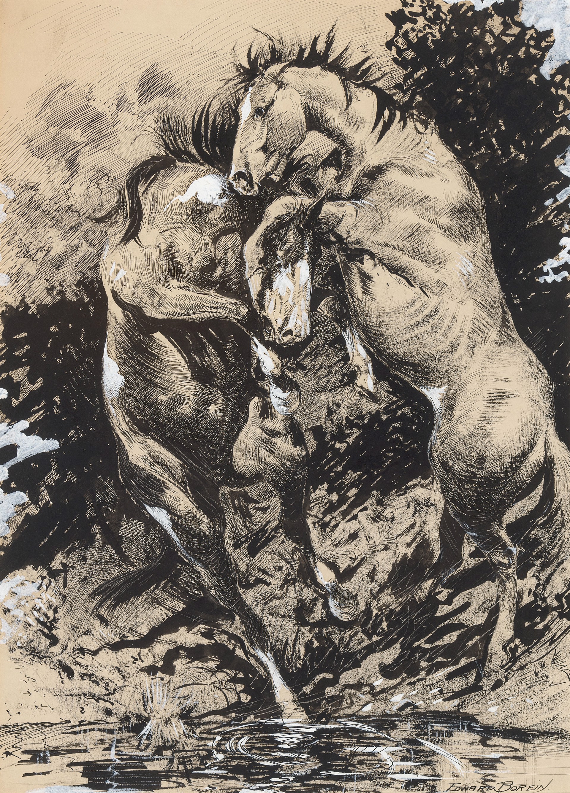 Fighting Stallions by Edward Borein